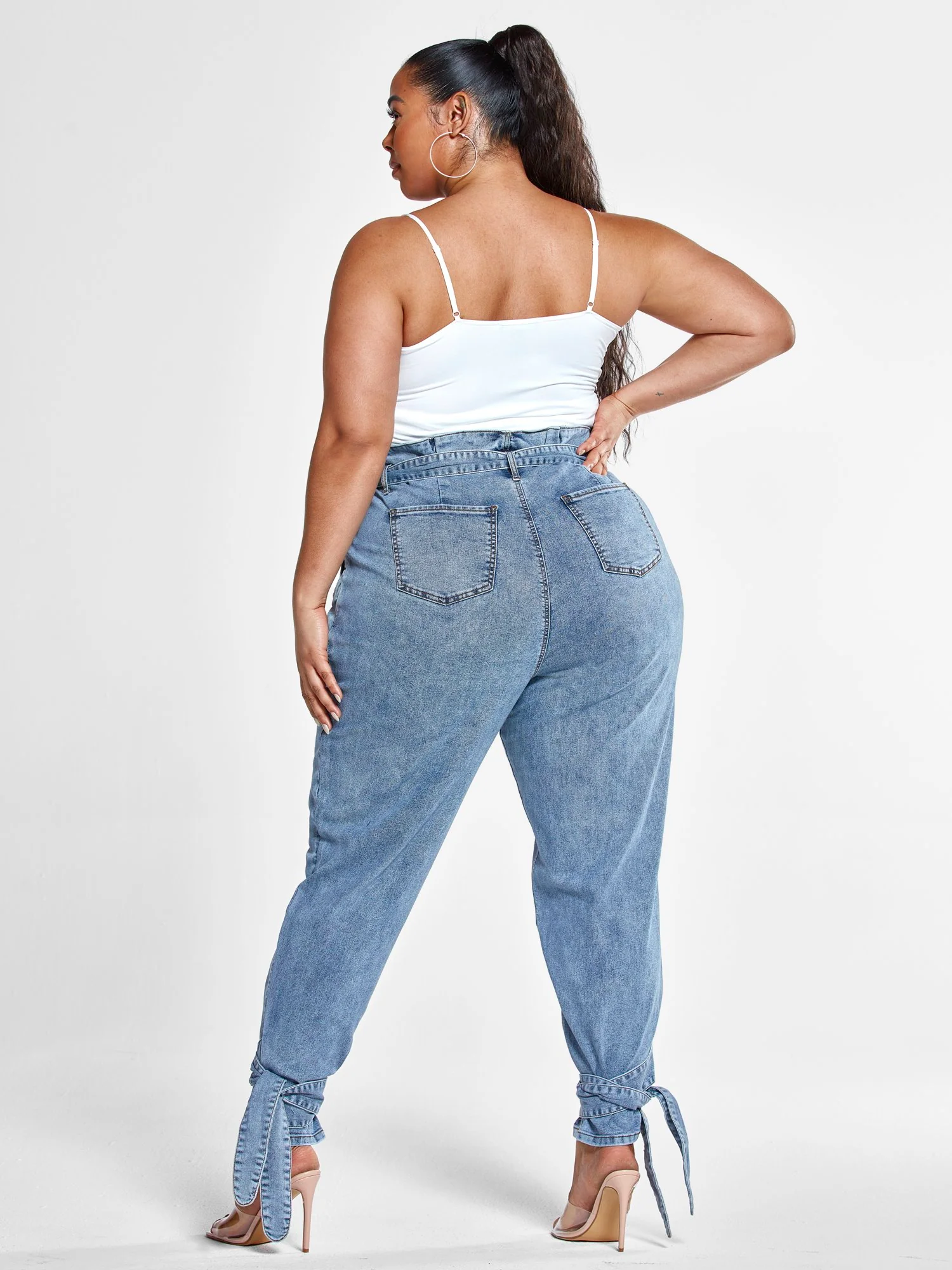 High Rise Paperbag Waist Jeans with Ankle Ties - Short Inseam - Image 3