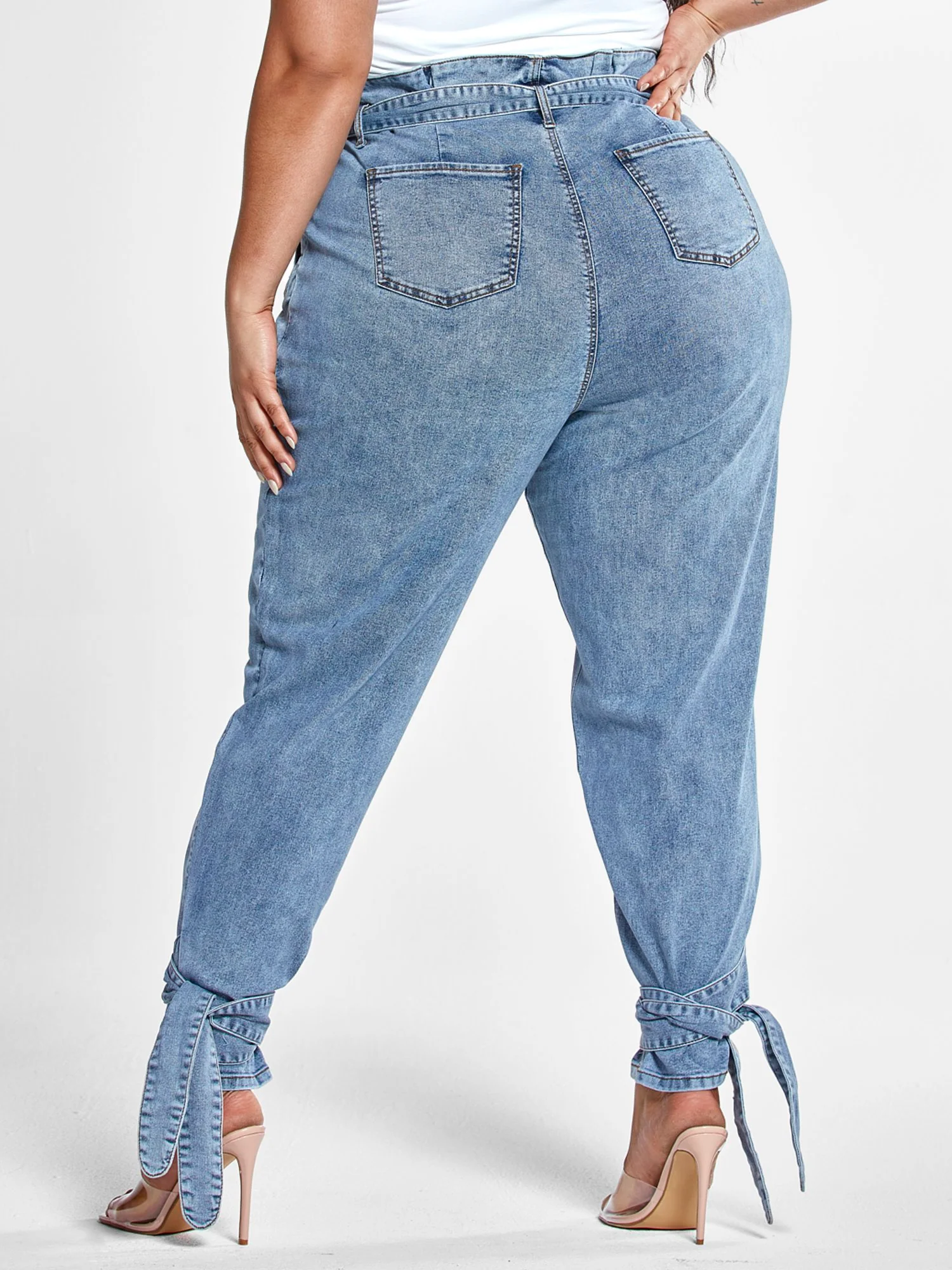 High Rise Paperbag Waist Jeans with Ankle Ties - Short Inseam - Image 5