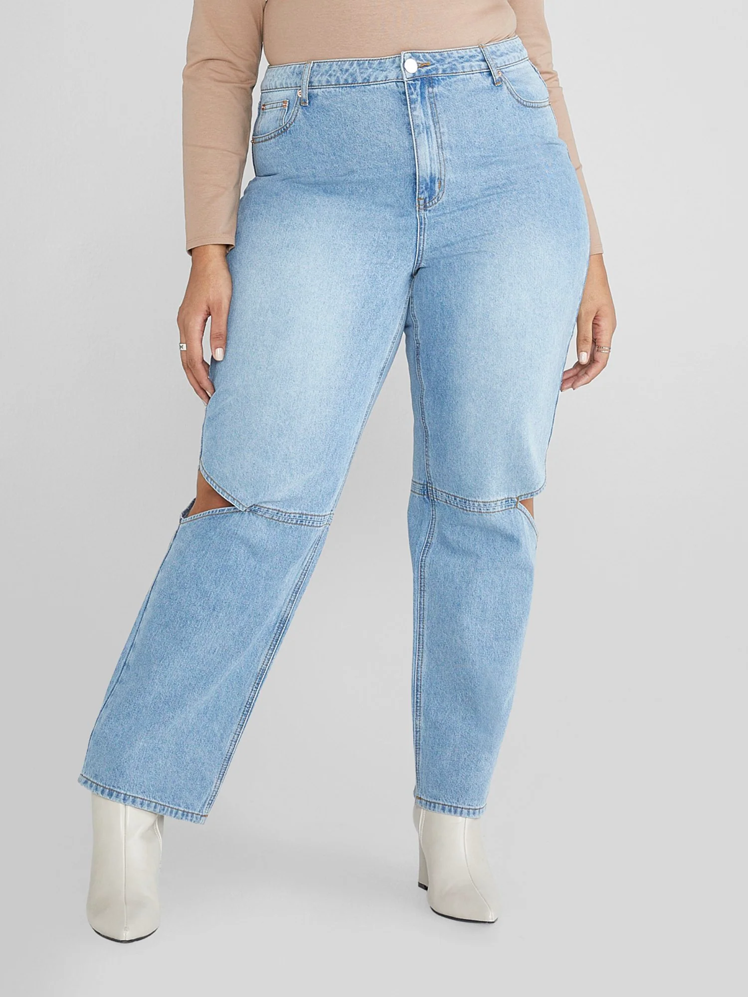 High Rise Relaxed Fit Jeans with Knee Cutouts - Image 2