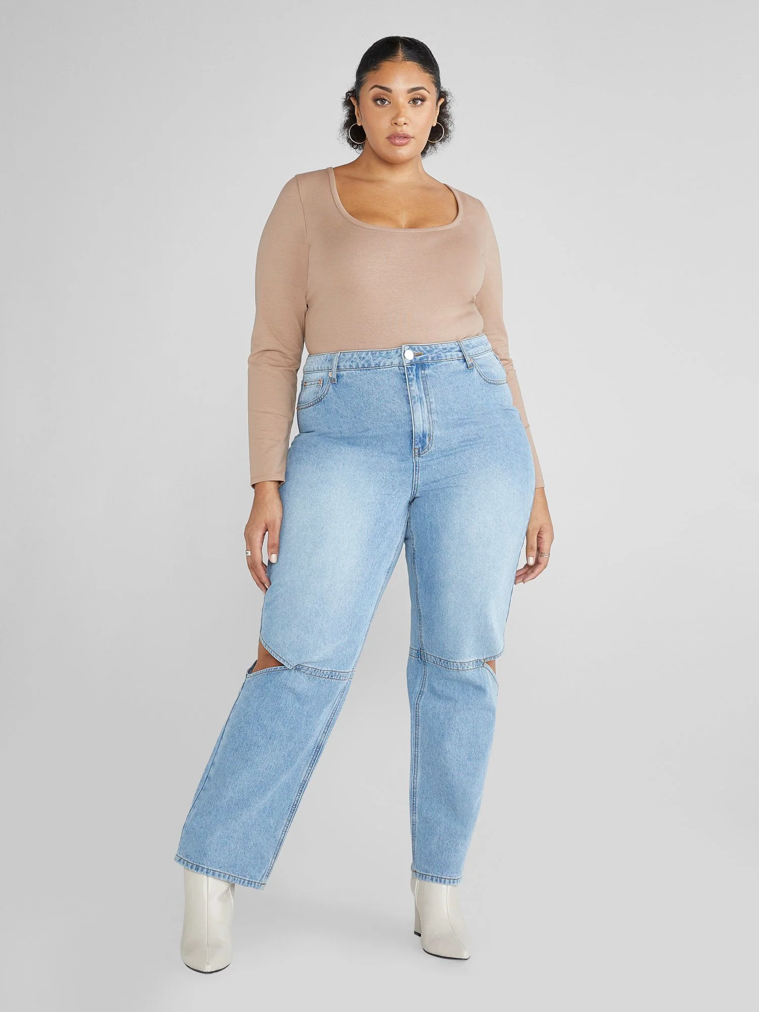 High Rise Relaxed Fit Jeans with Knee Cutouts - Image 5