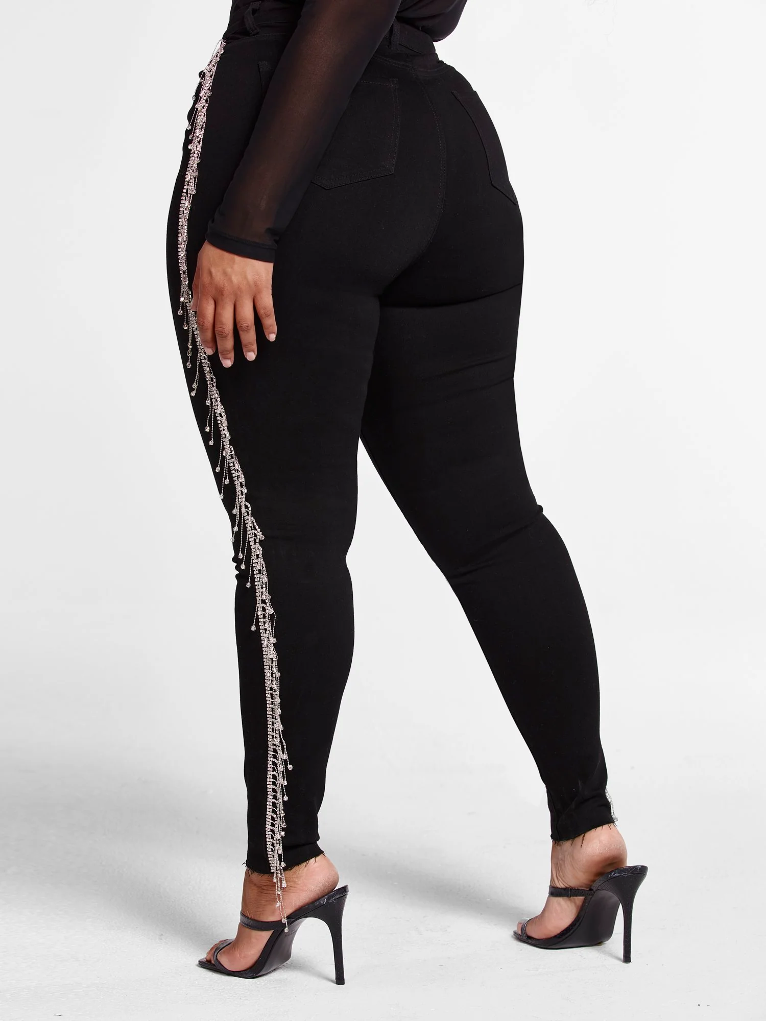 High Rise Rhinestone Fringe Jeans - Image 3