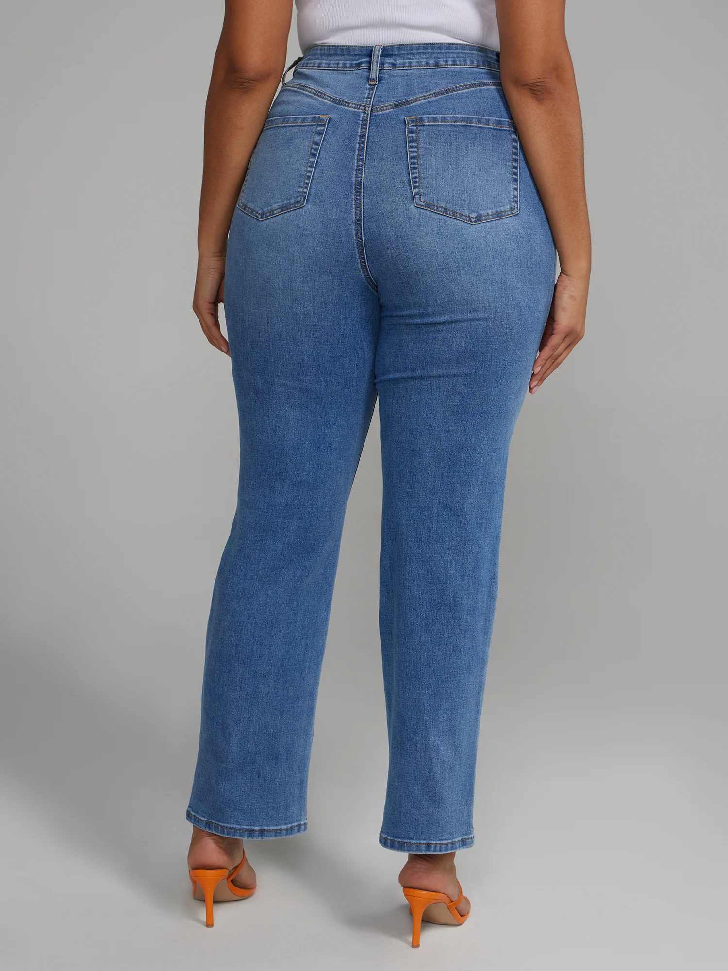 High Rise Rhinestone Straight Leg Jeans - Image 3