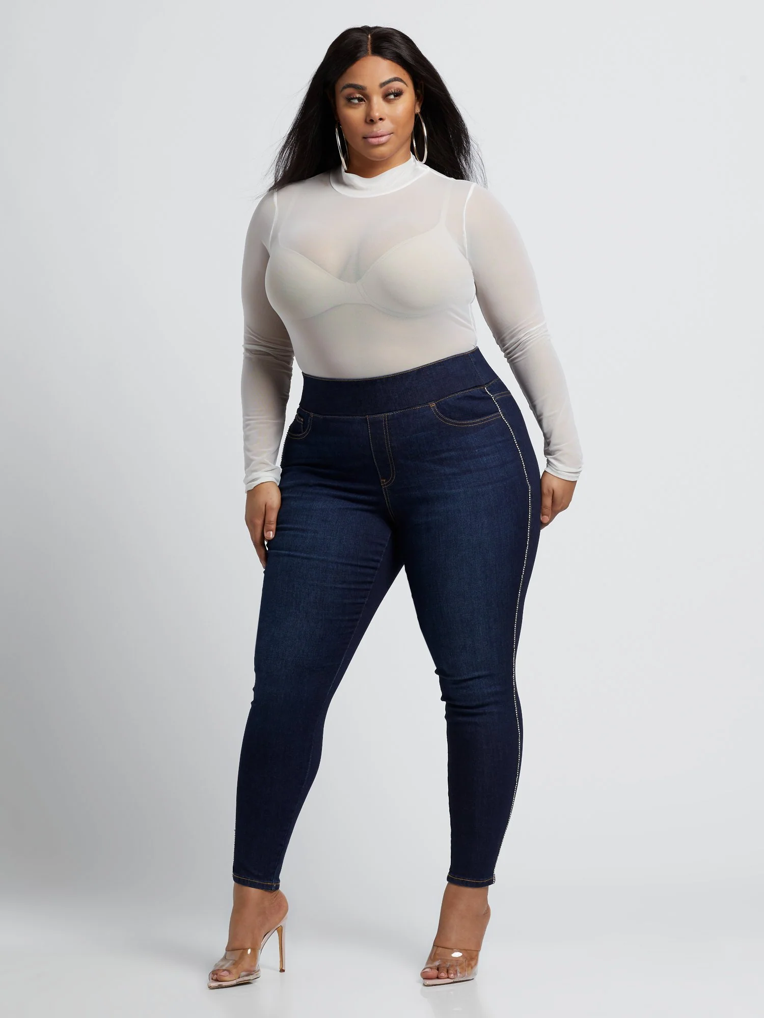 High-Rise Rhinestone Trim Jeggings - Short Inseam - Image 6