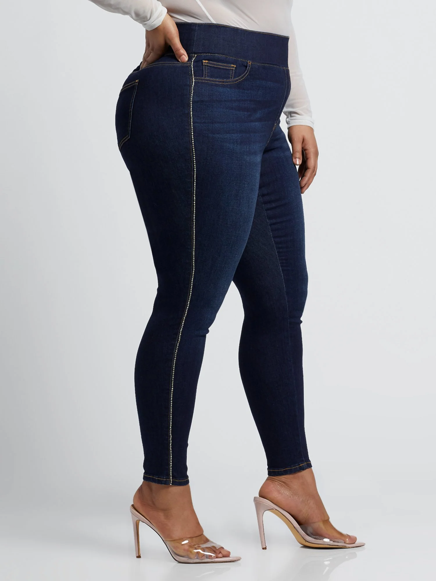 High-Rise Rhinestone Trim Jeggings - Short Inseam - Image 8
