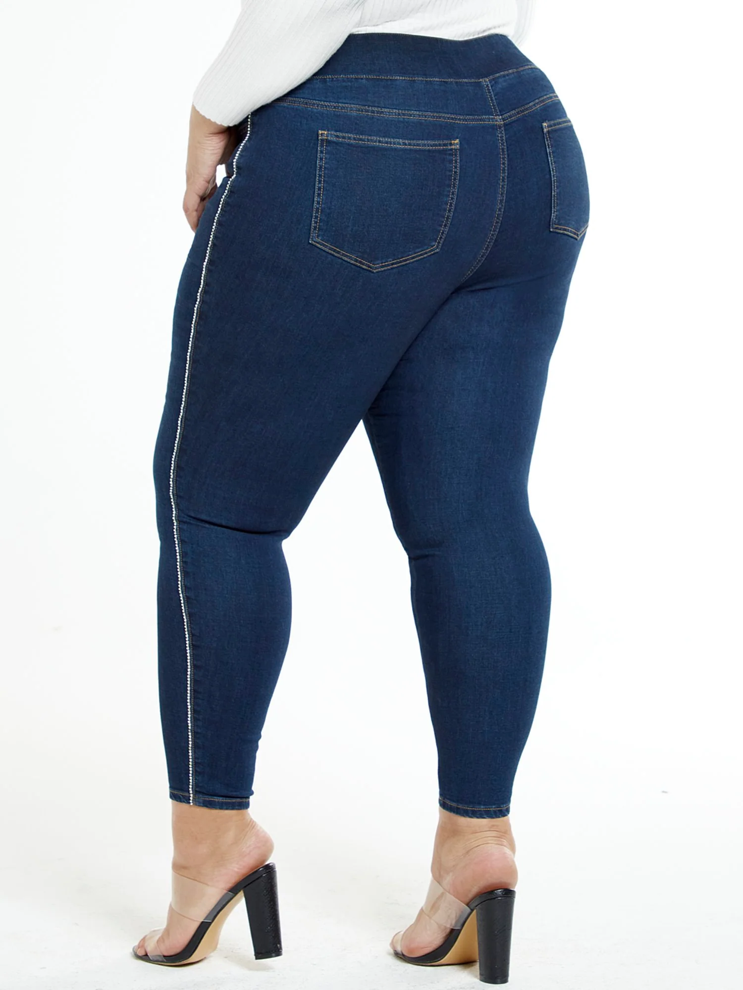 High-Rise Rhinestone Trim Jeggings - Tall Inseam - Image 3