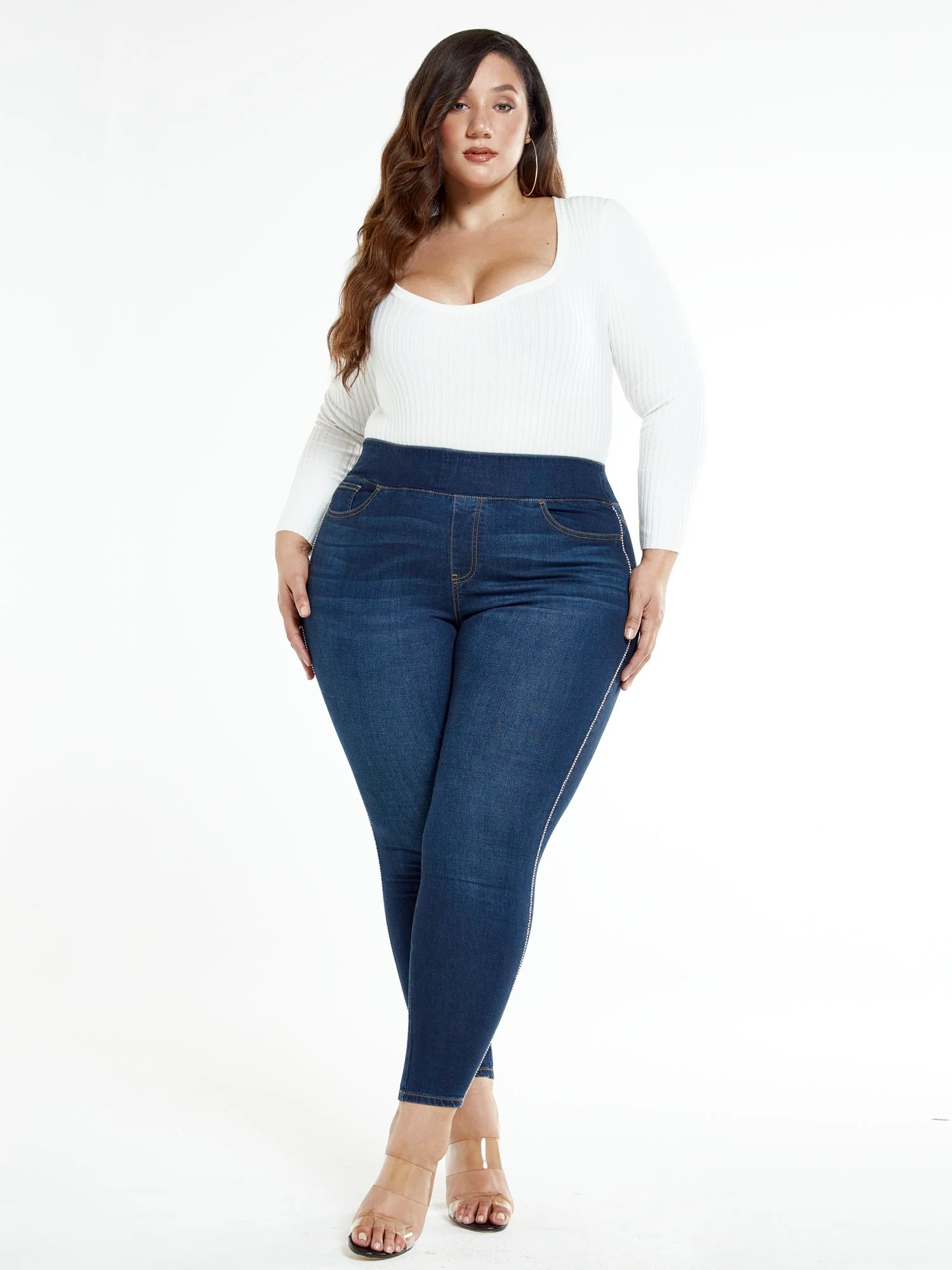 High-Rise Rhinestone Trim Jeggings - Tall Inseam - Image 4