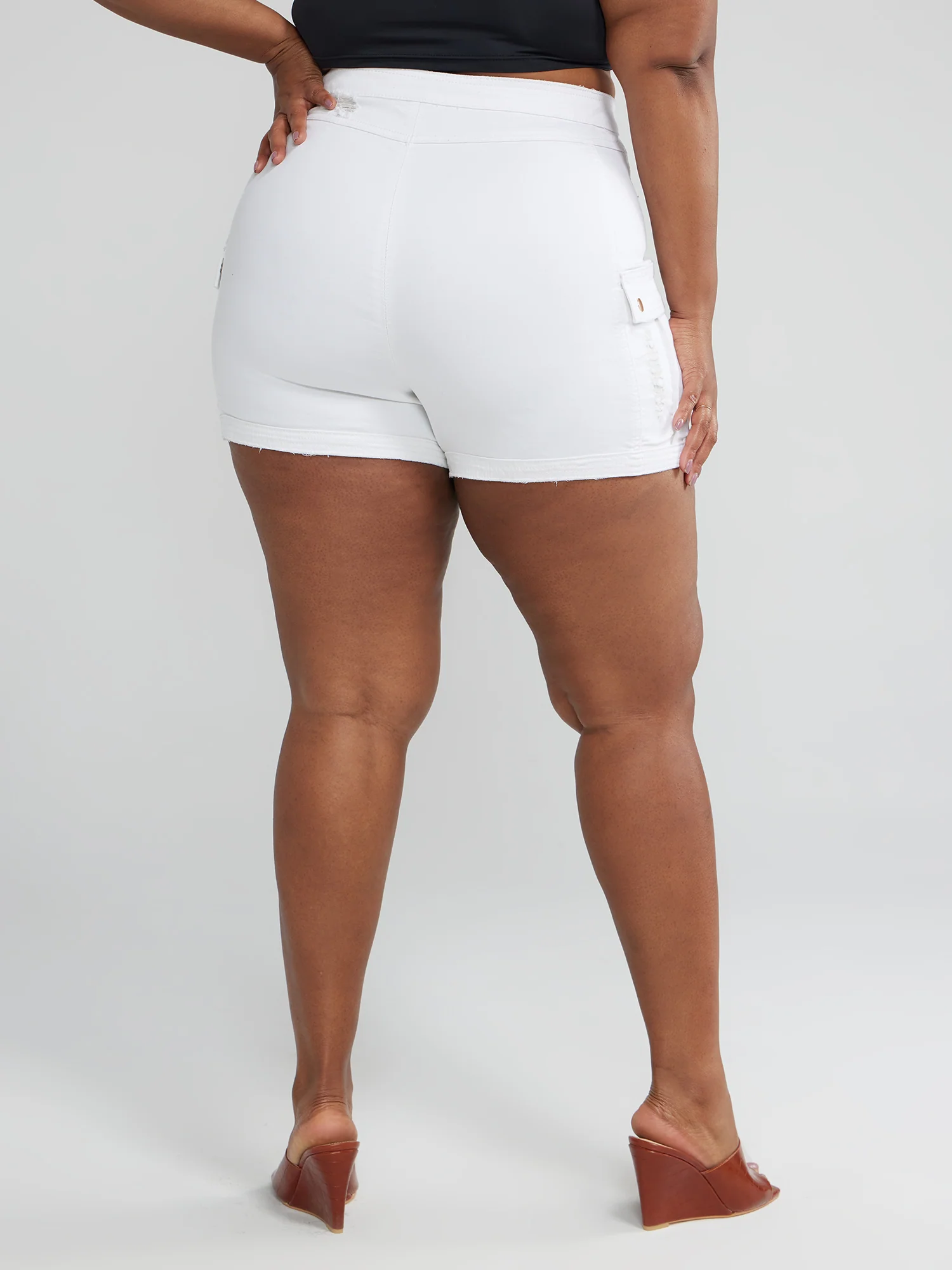High Rise Sailor Button Denim Shorts - Image 4