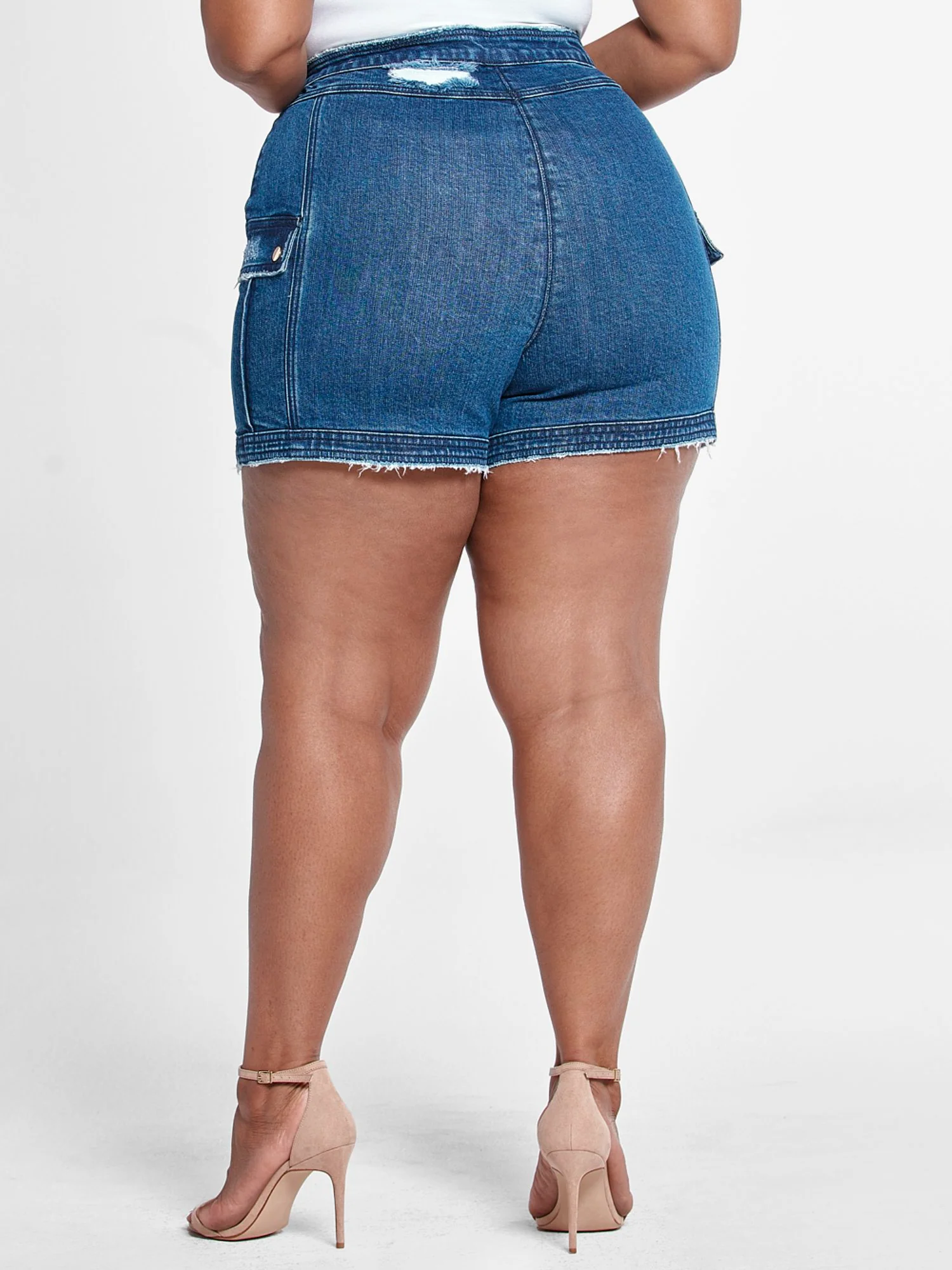 High Rise Sailor Button Denim Shorts - Image 3