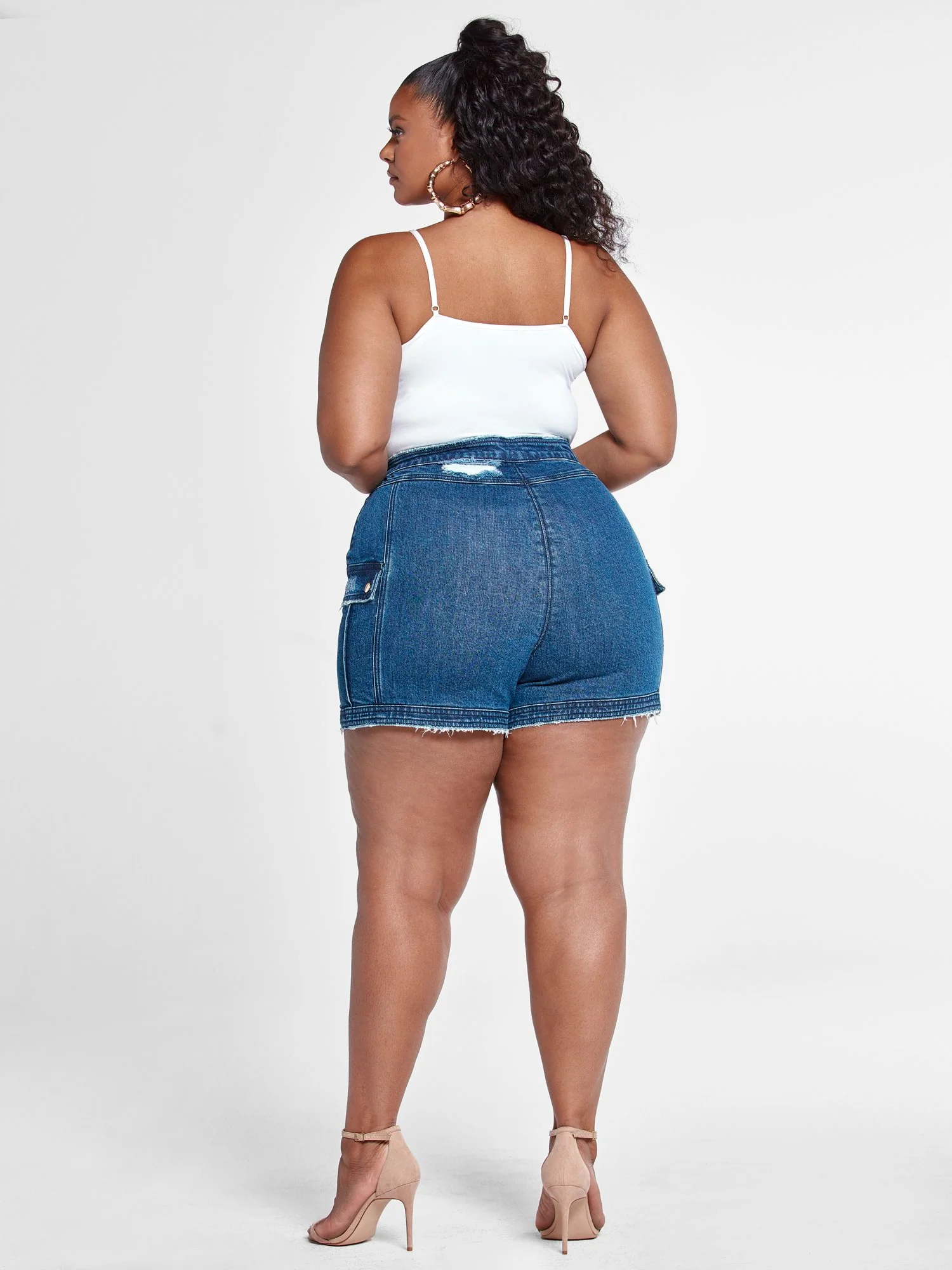 High Rise Sailor Button Denim Shorts - Image 6
