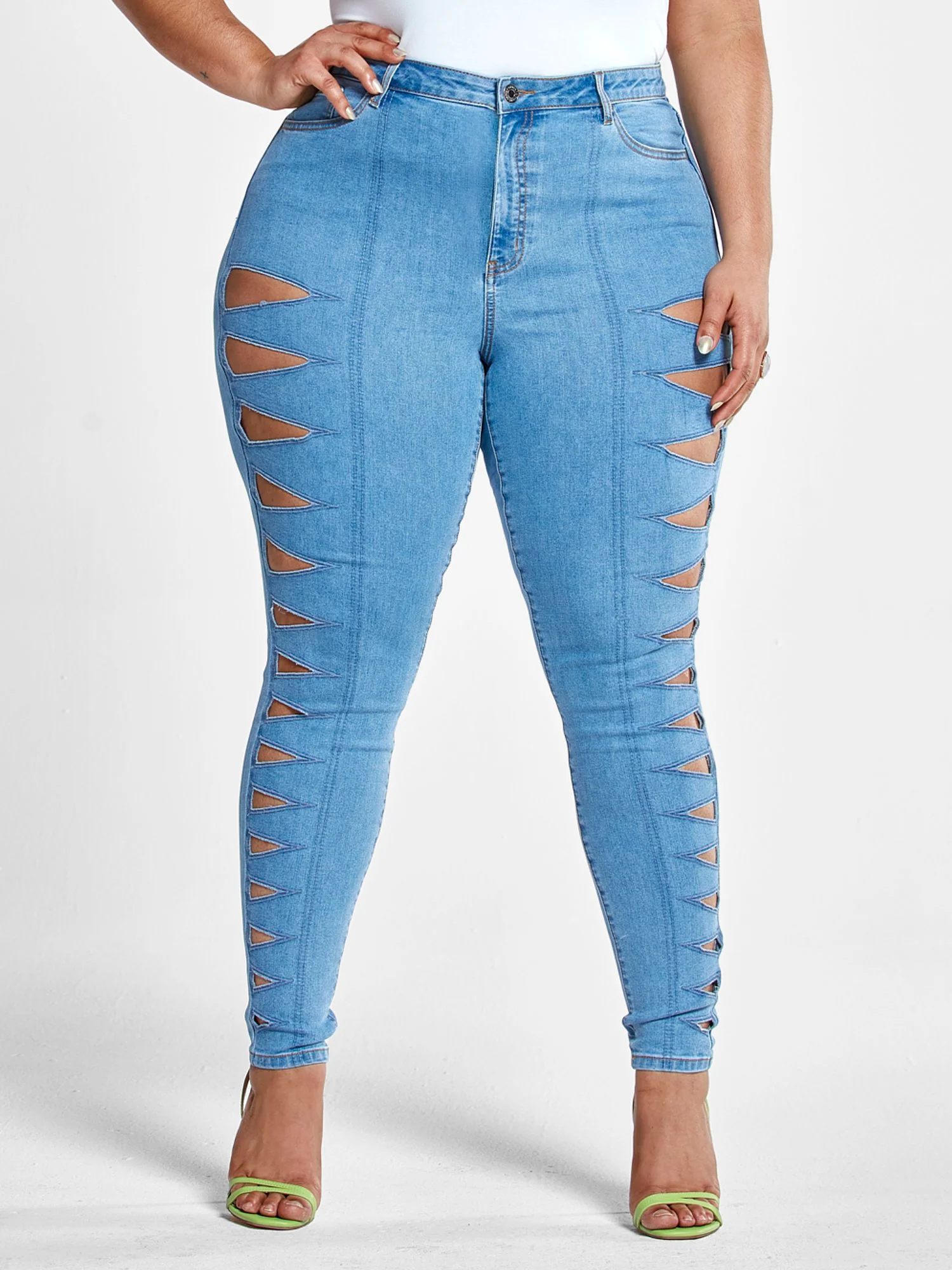 High Rise Skinny Jeans with Cutouts - Image 2