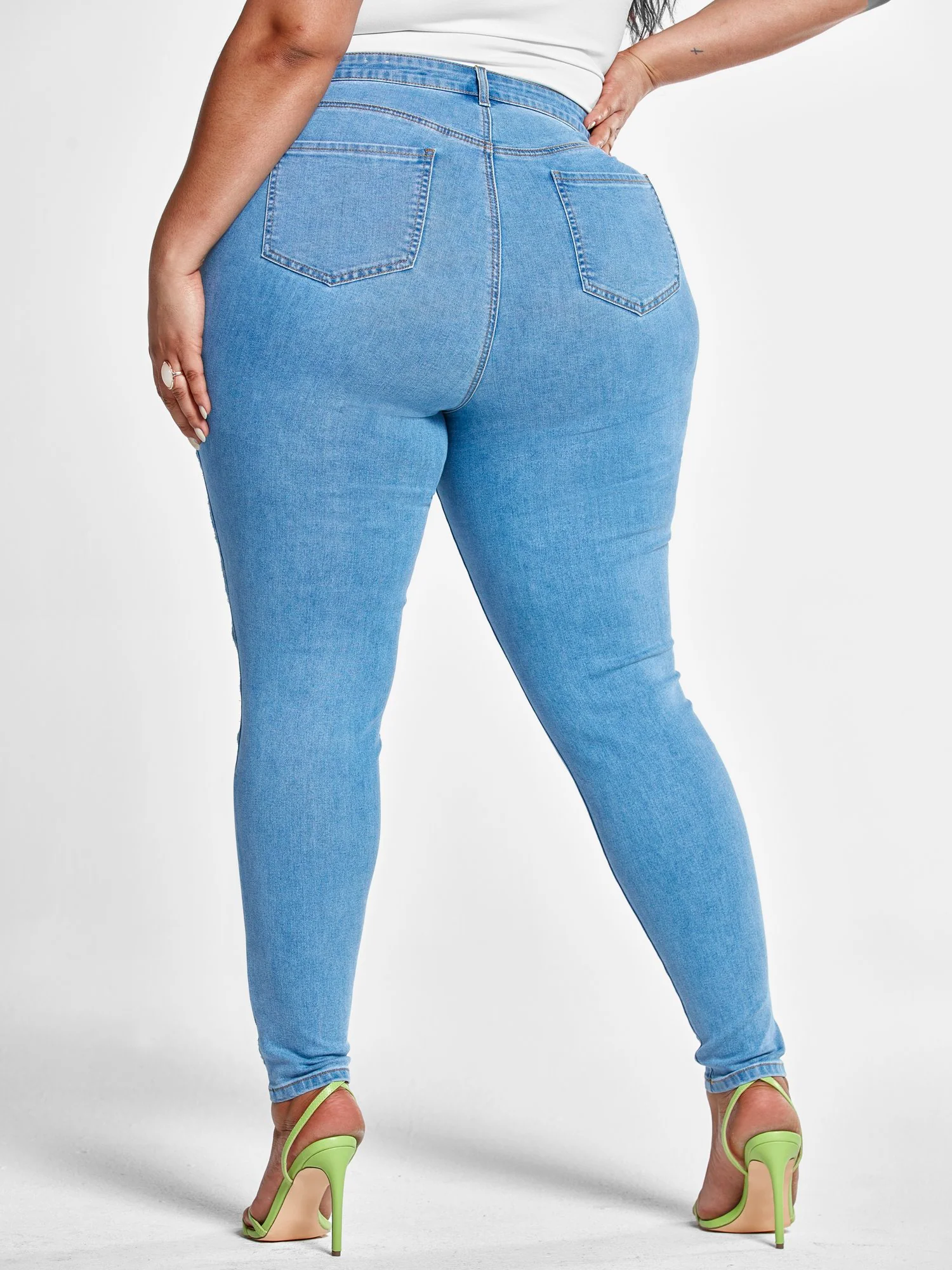 High Rise Skinny Jeans with Cutouts - Image 3
