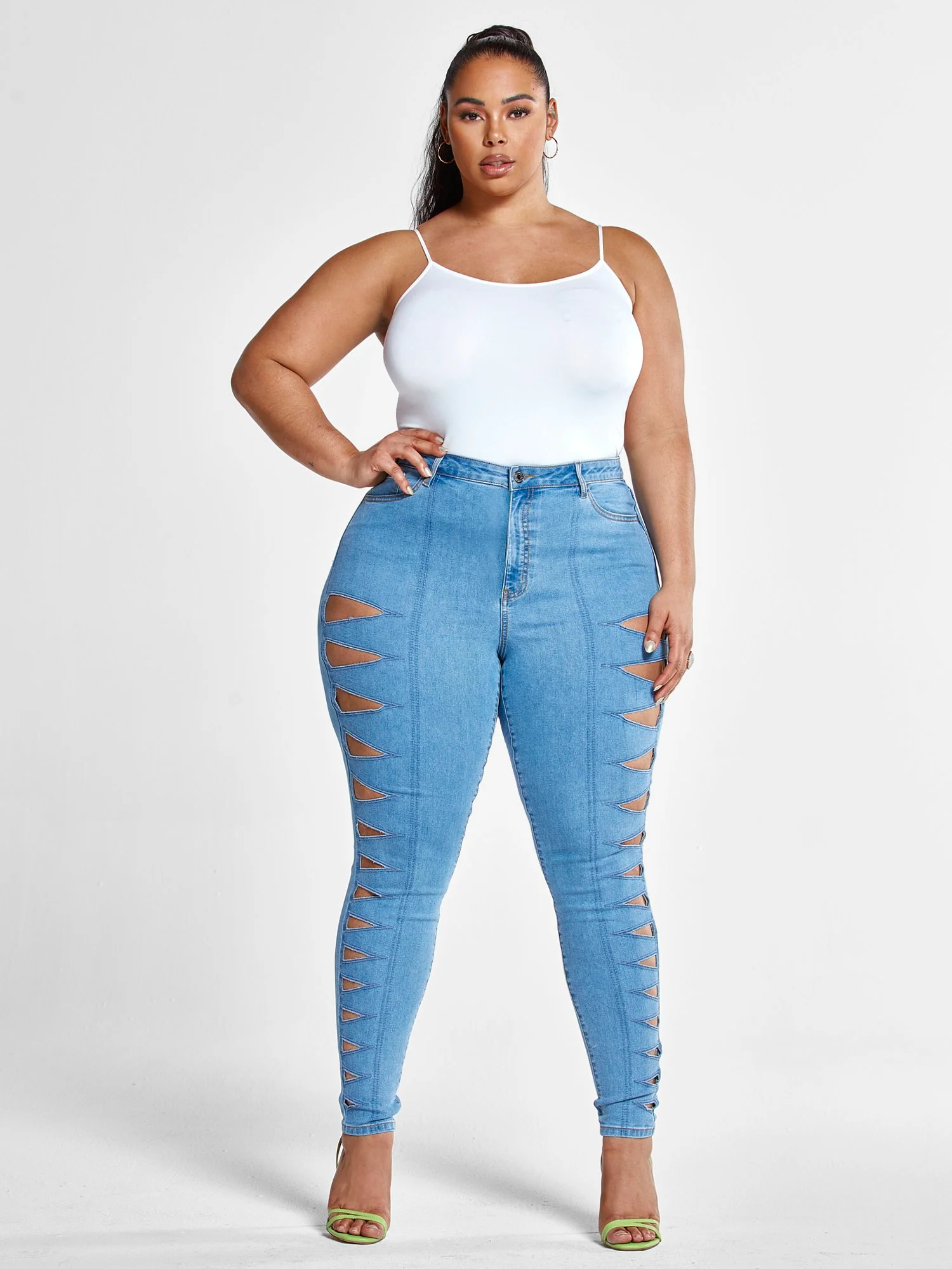 High Rise Skinny Jeans with Cutouts - Image 4