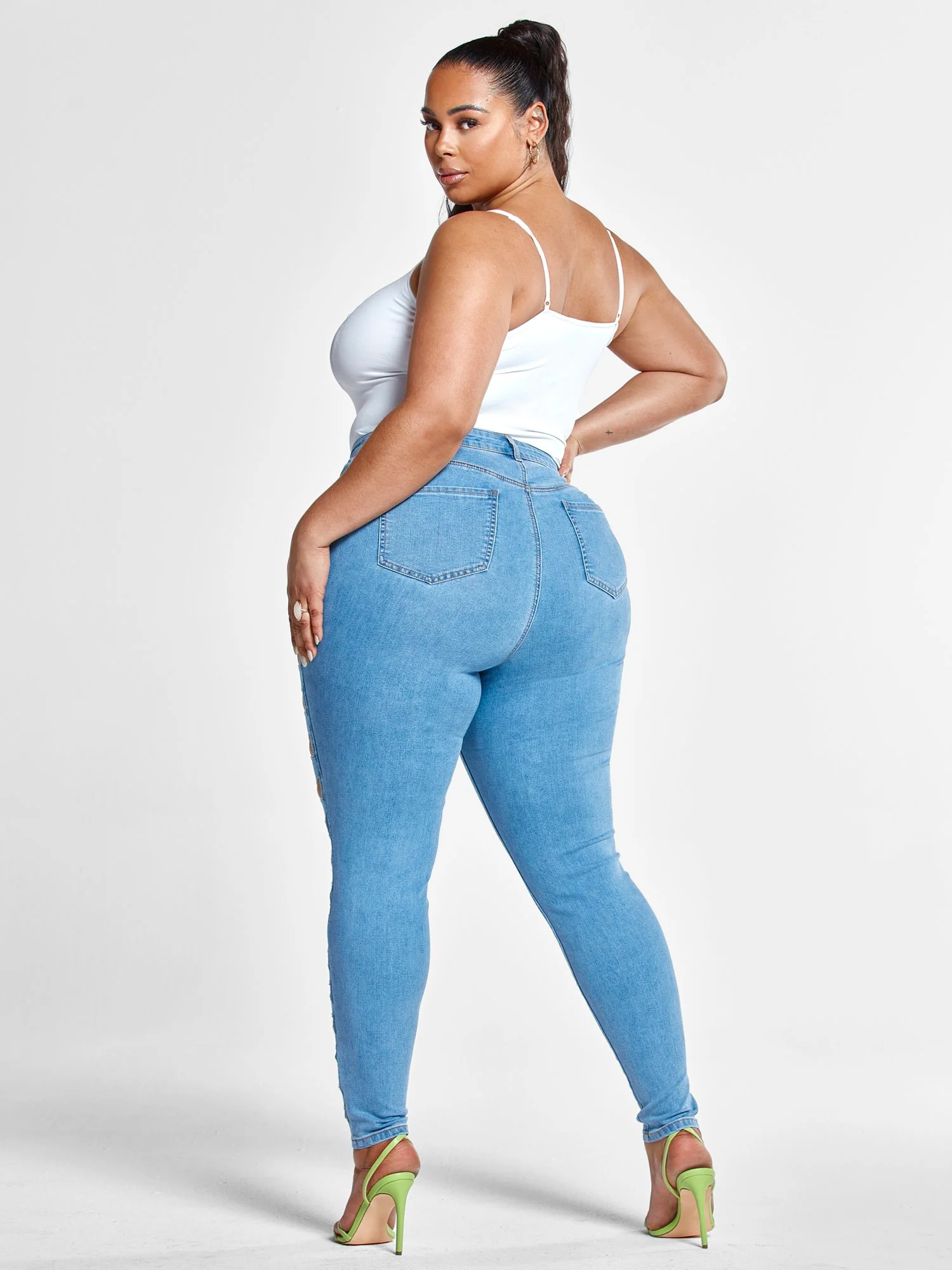High Rise Skinny Jeans with Cutouts - Image 5
