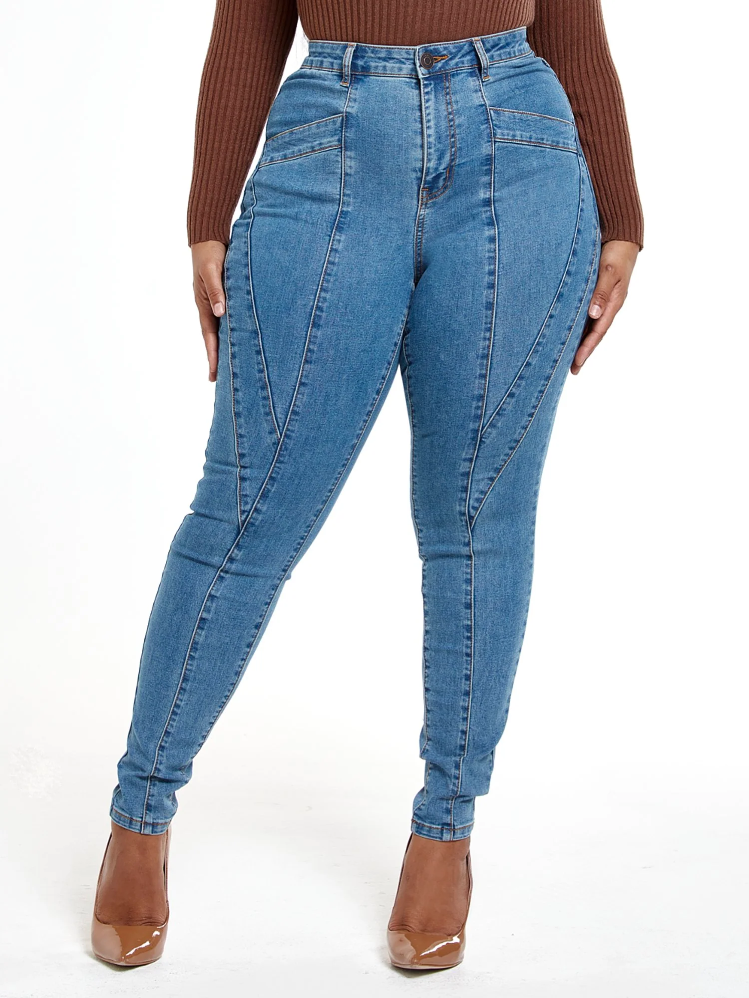 High Rise Skinny Jeans with Seam Detail - Image 2