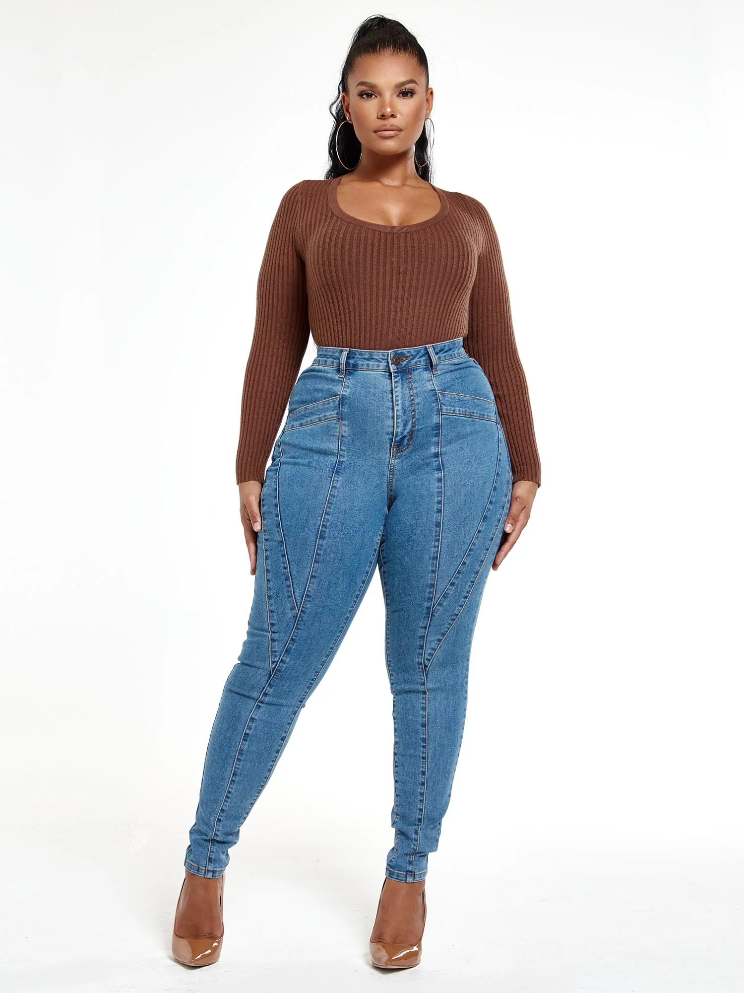 High Rise Skinny Jeans with Seam Detail - Image 4
