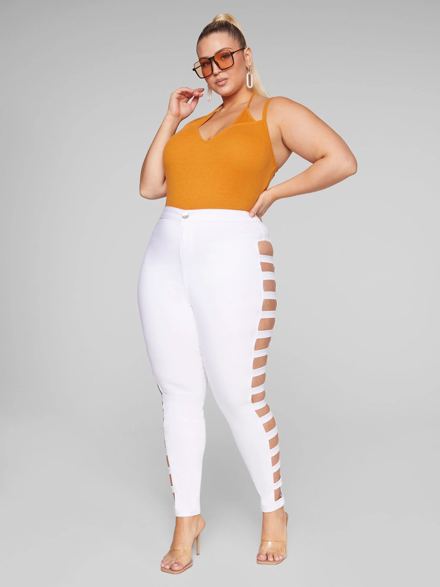 High Rise Skinny Jeans with Side Cutouts - Image 2