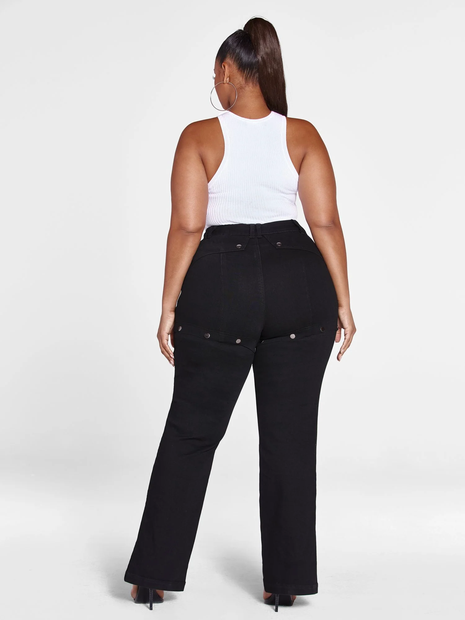 High Rise Snap Button Straight Leg Jeans - Image 4
