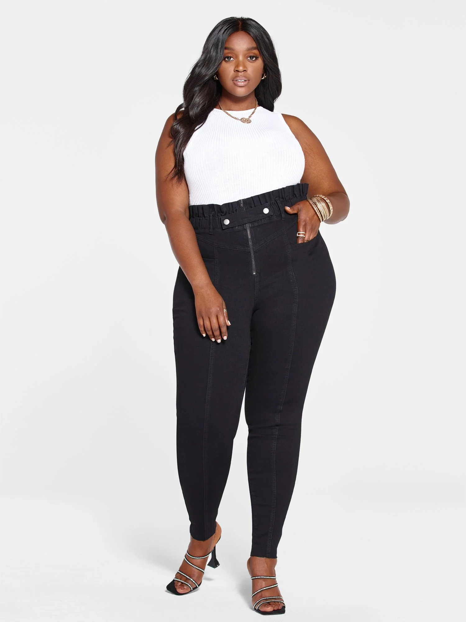 High Rise Snap Waist Skinny Jeans - Image 4