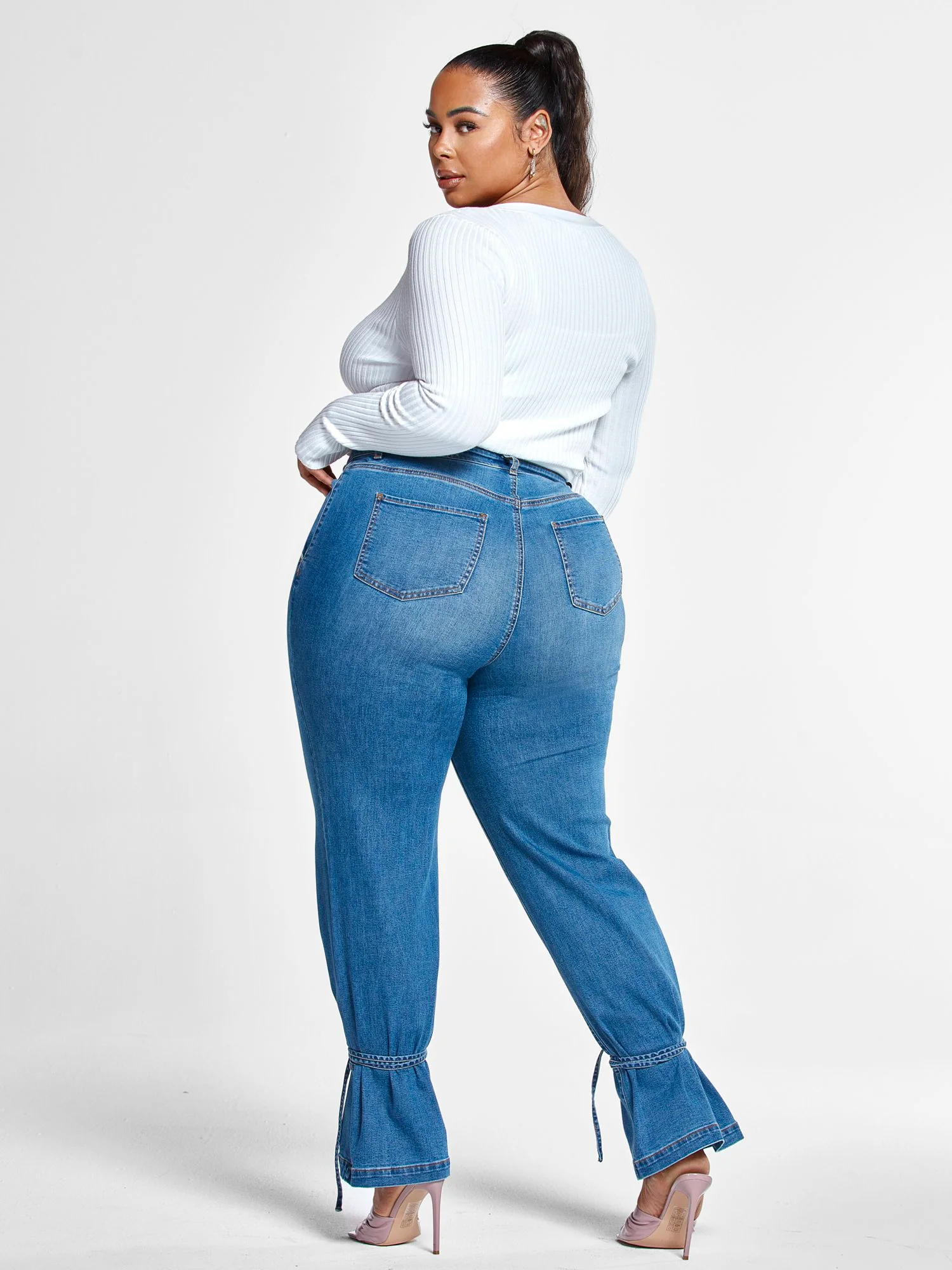 High Rise Straight Leg Jeans with Ankle Ties - Short Inseam - Image 5