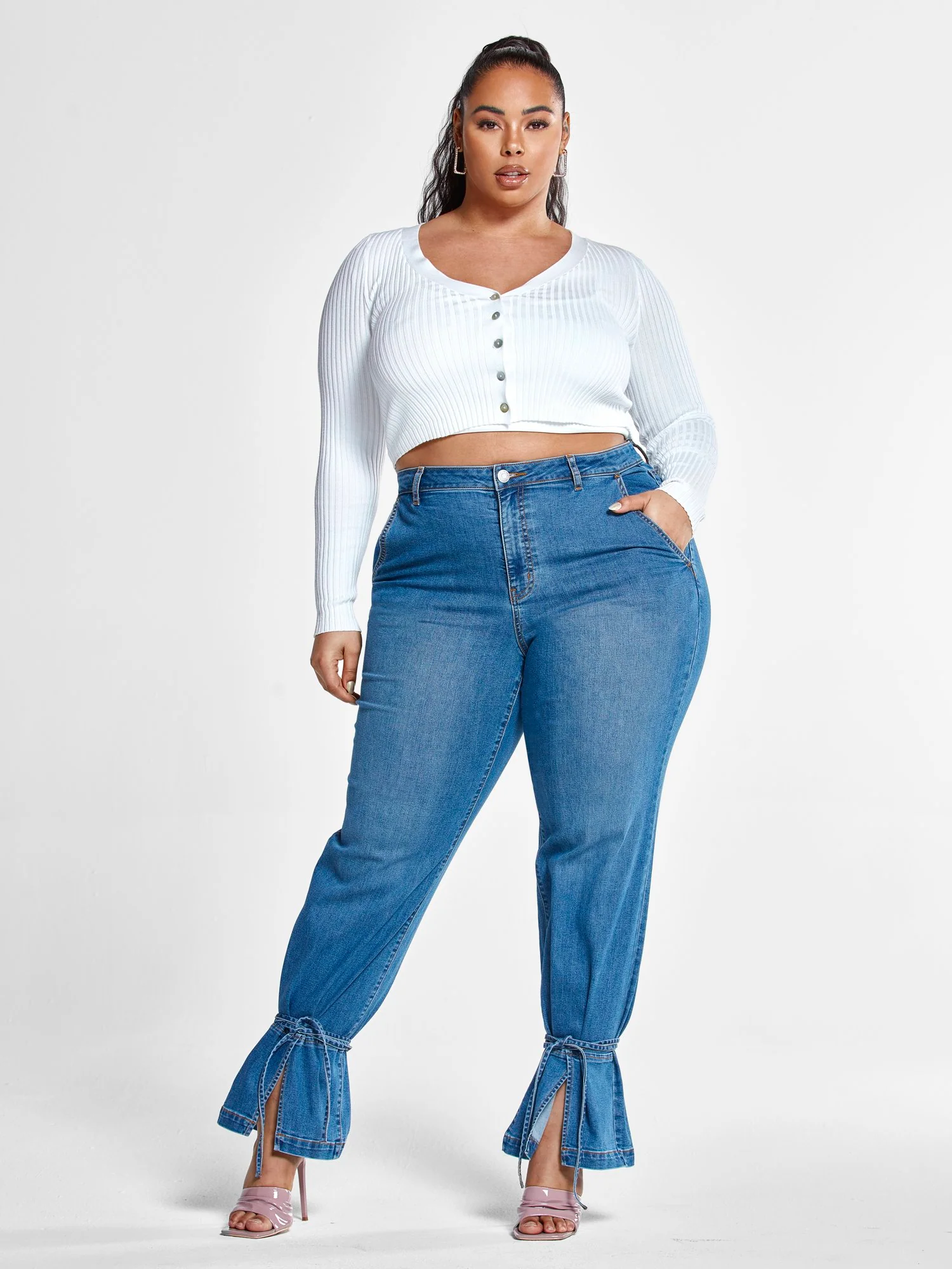 High Rise Straight Leg Jeans with Ankle Ties - Tall Inseam - Image 4