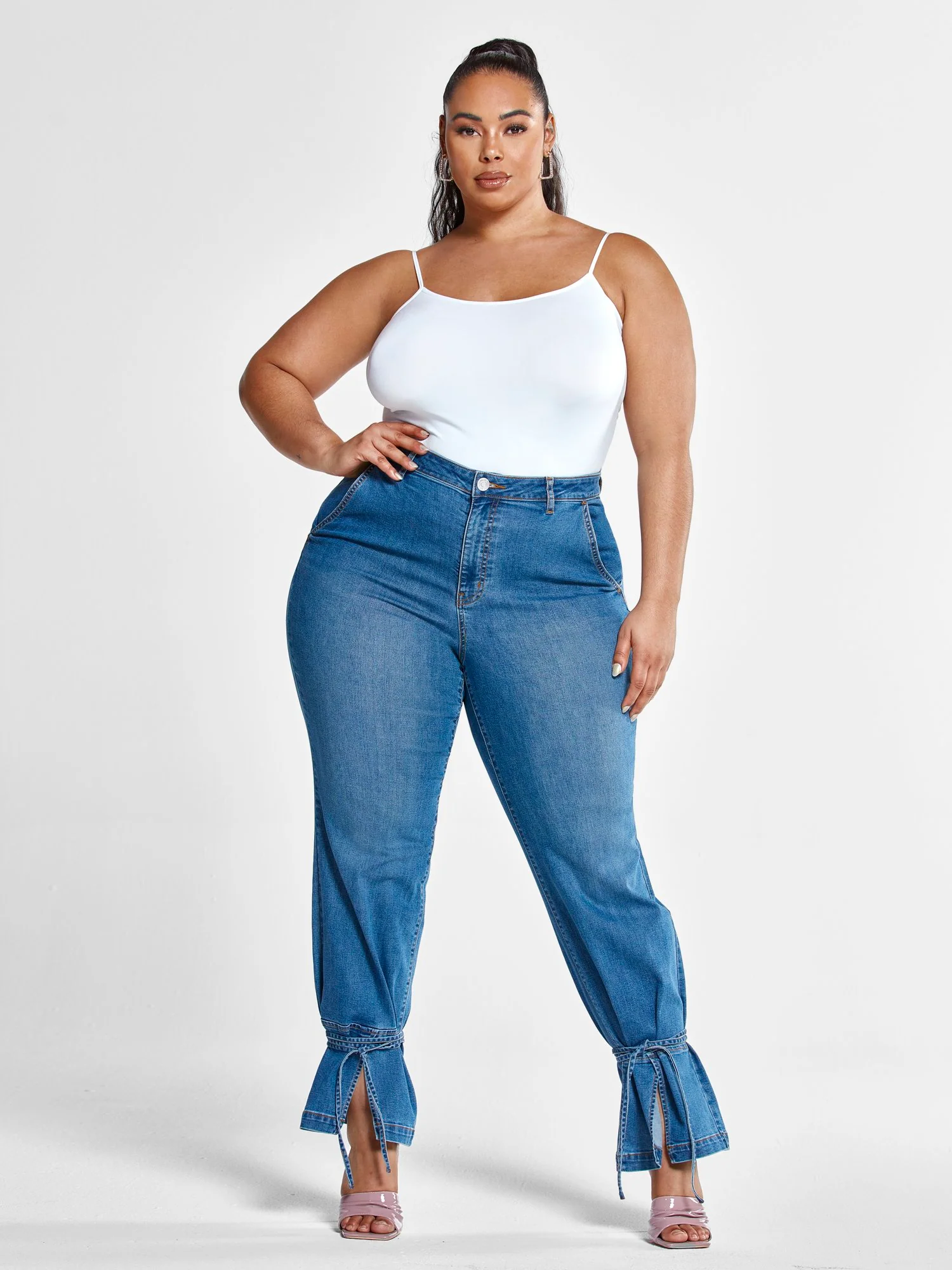 High Rise Straight Leg Jeans with Ankle Ties - Tall Inseam - Image 6