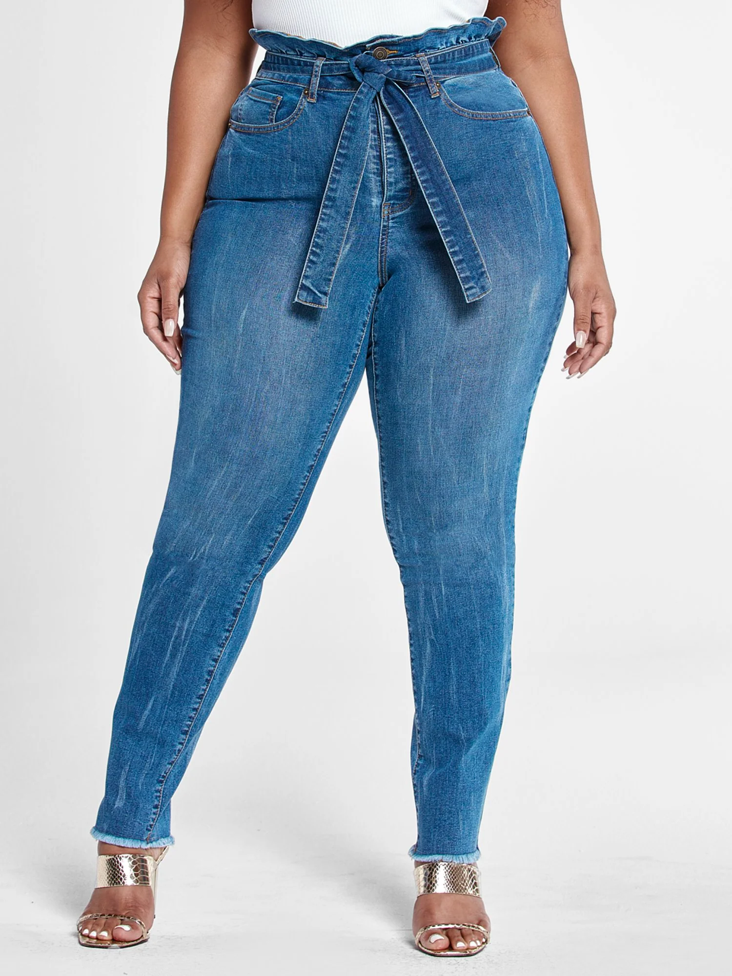 High Rise Straight Leg Jeans with Paperbag Waist - Tall Inseam - Image 2