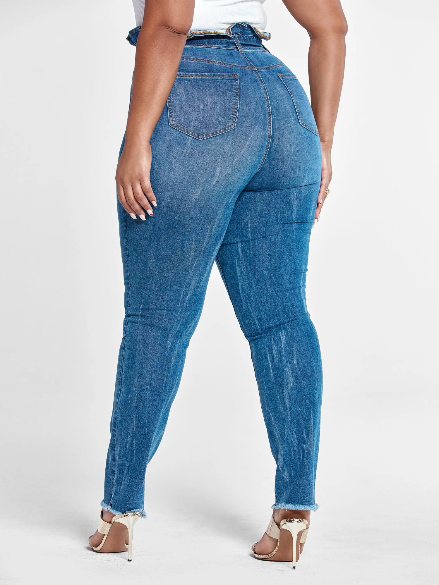 High Rise Straight Leg Jeans with Paperbag Waist - Tall Inseam - Image 3