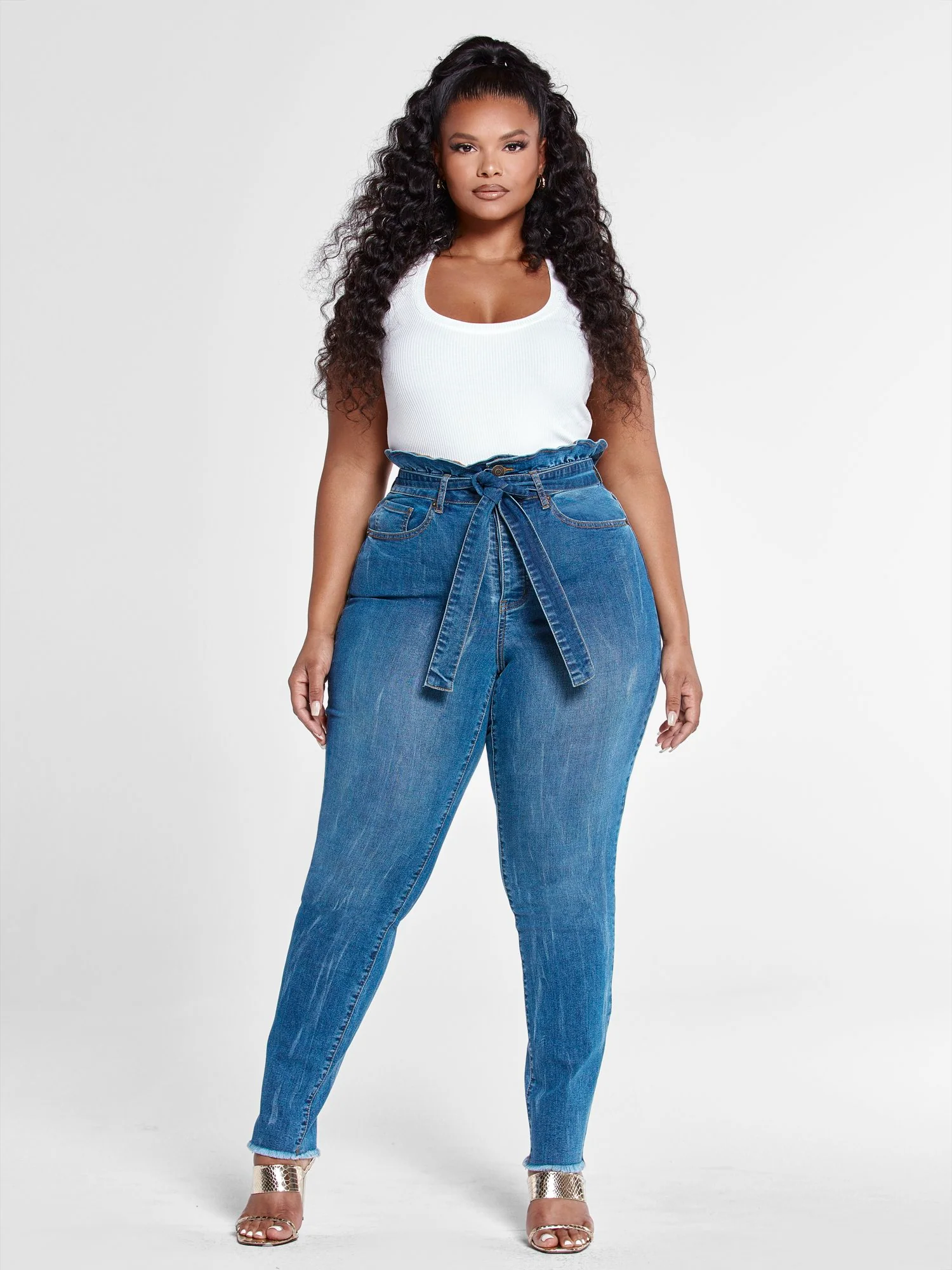 High Rise Straight Leg Jeans with Paperbag Waist - Tall Inseam - Image 5