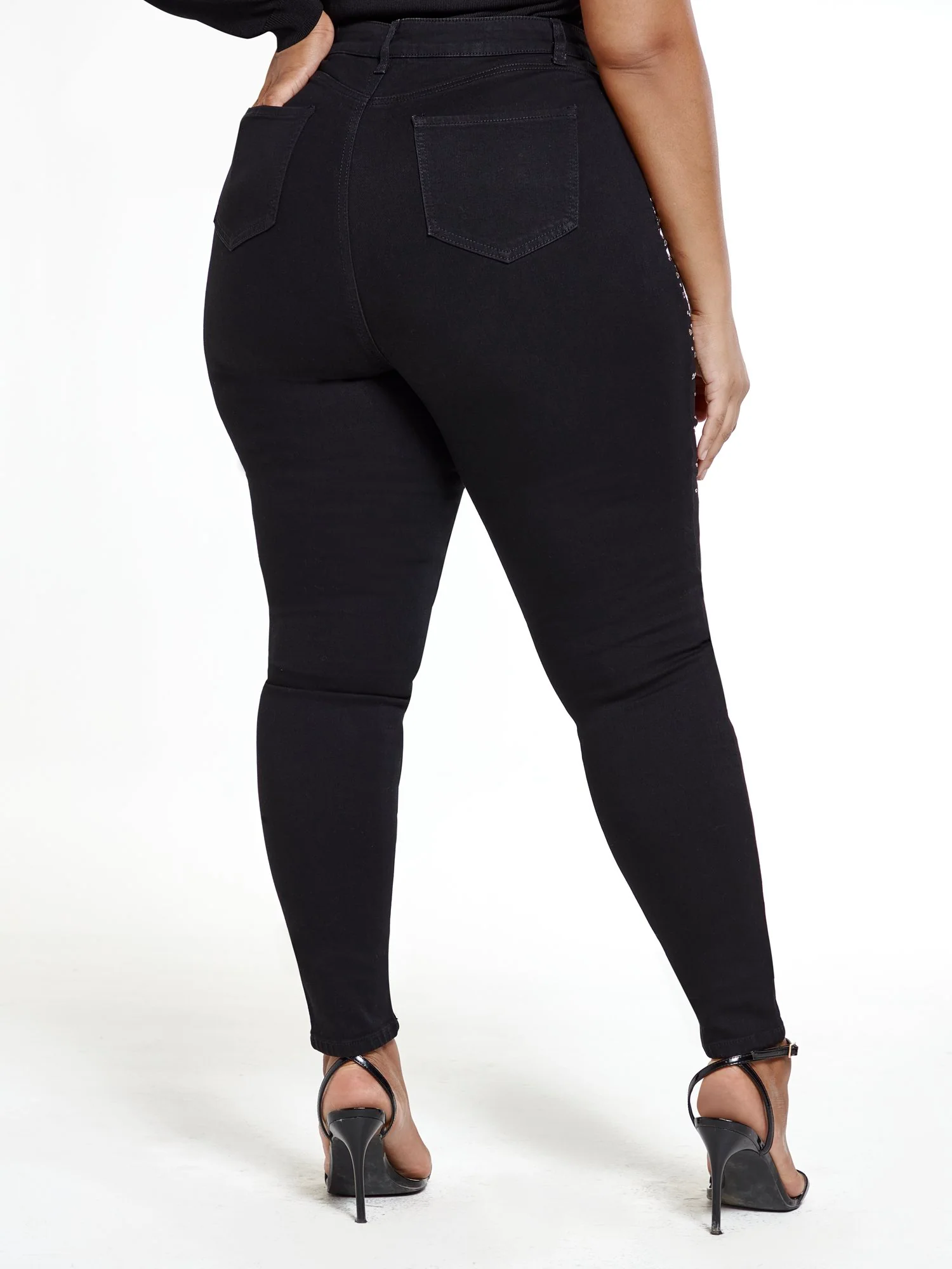 High Rise Studded Front Skinny Jeans - Image 3