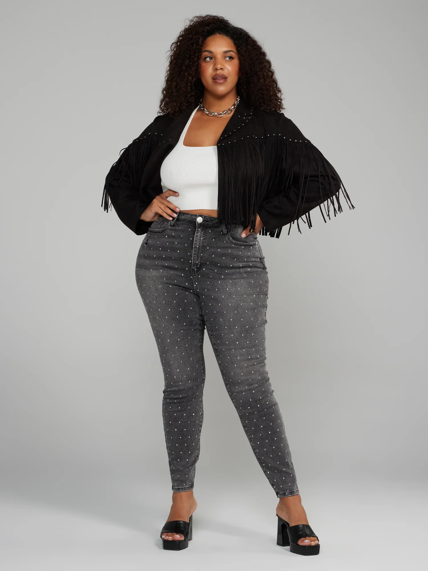 High Rise Studded Skinny Jeans - Image 4