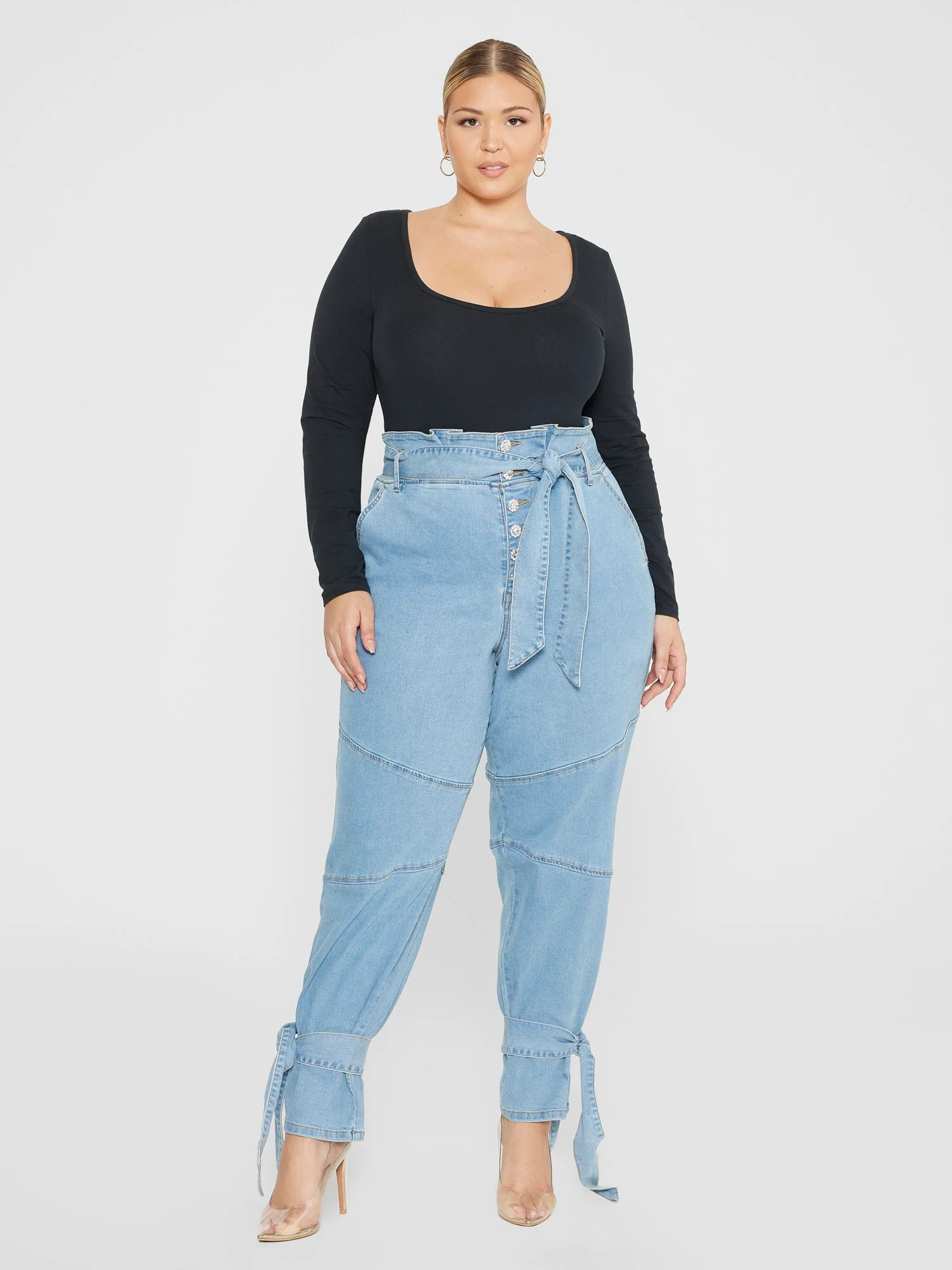 High Rise Tie Detail Jeans - Image 3