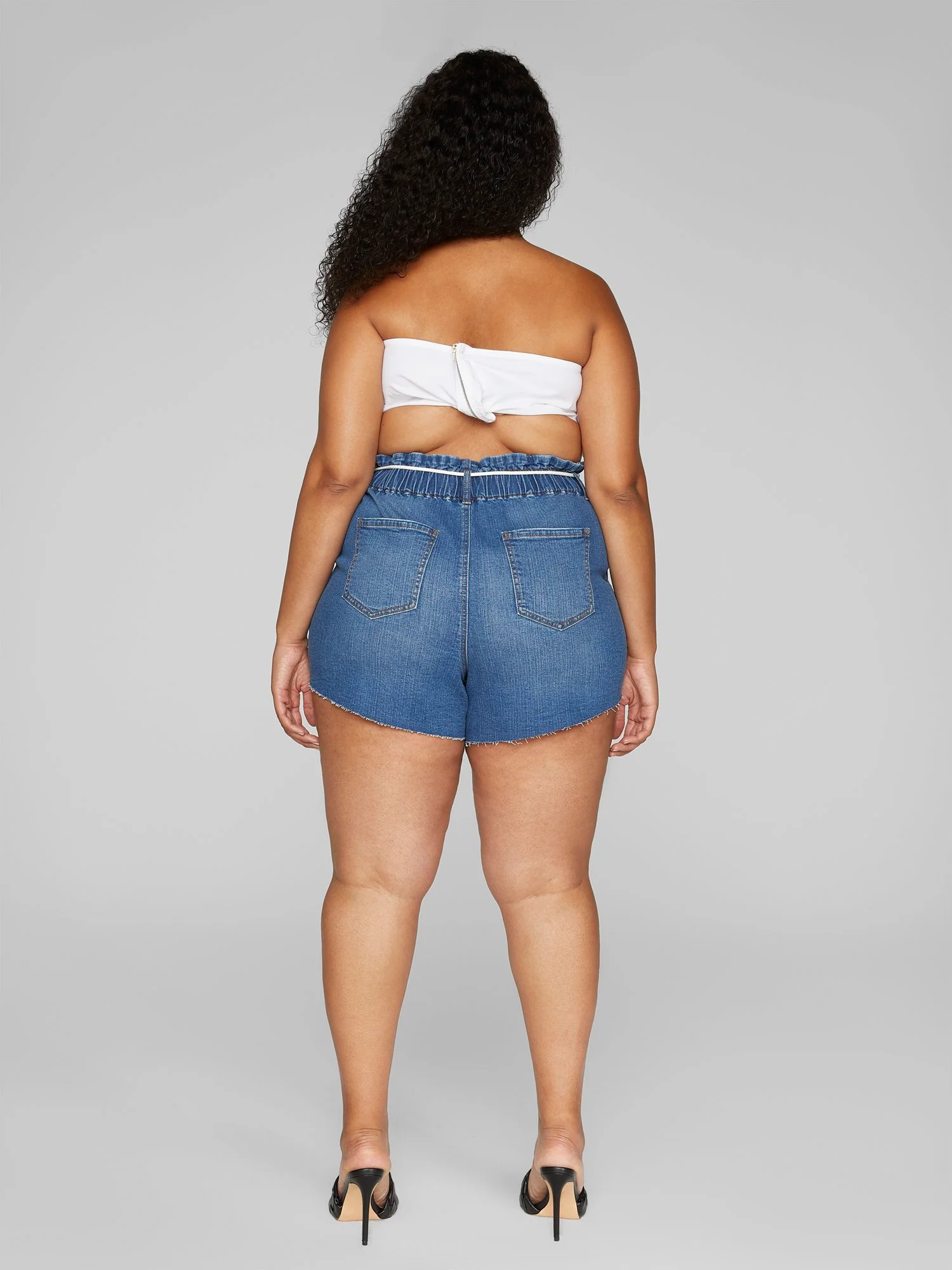 High Rise Tie Waist Denim Shorts - Image 3