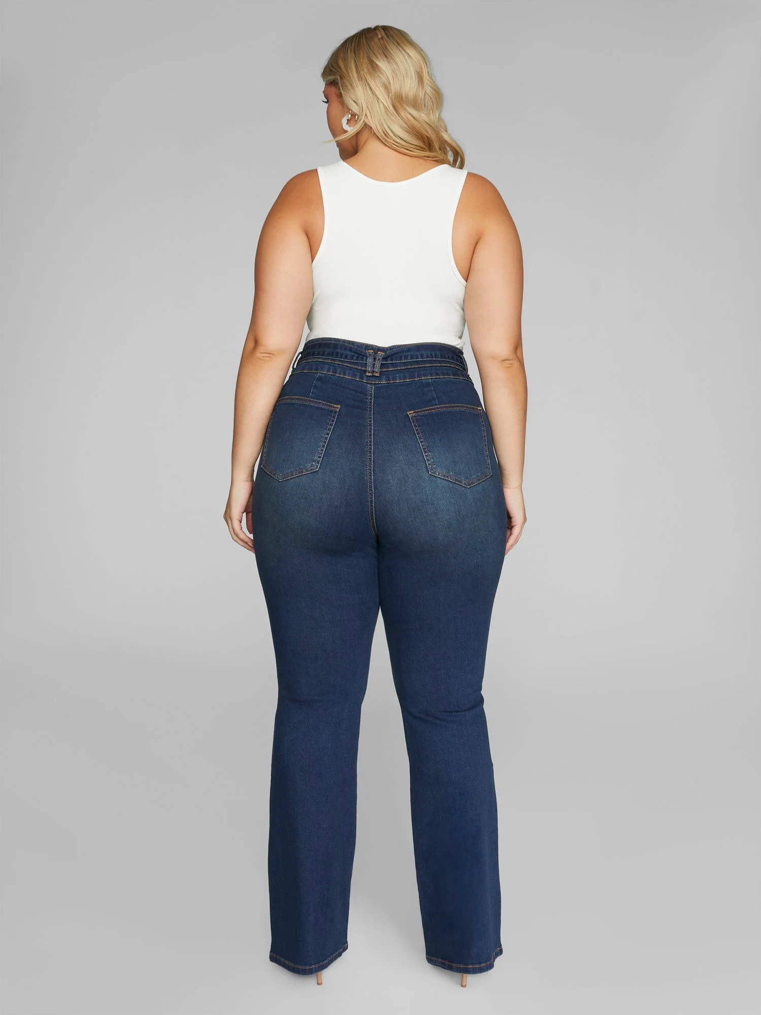High Rise Tie Waist Flare Leg Jeans - Image 4
