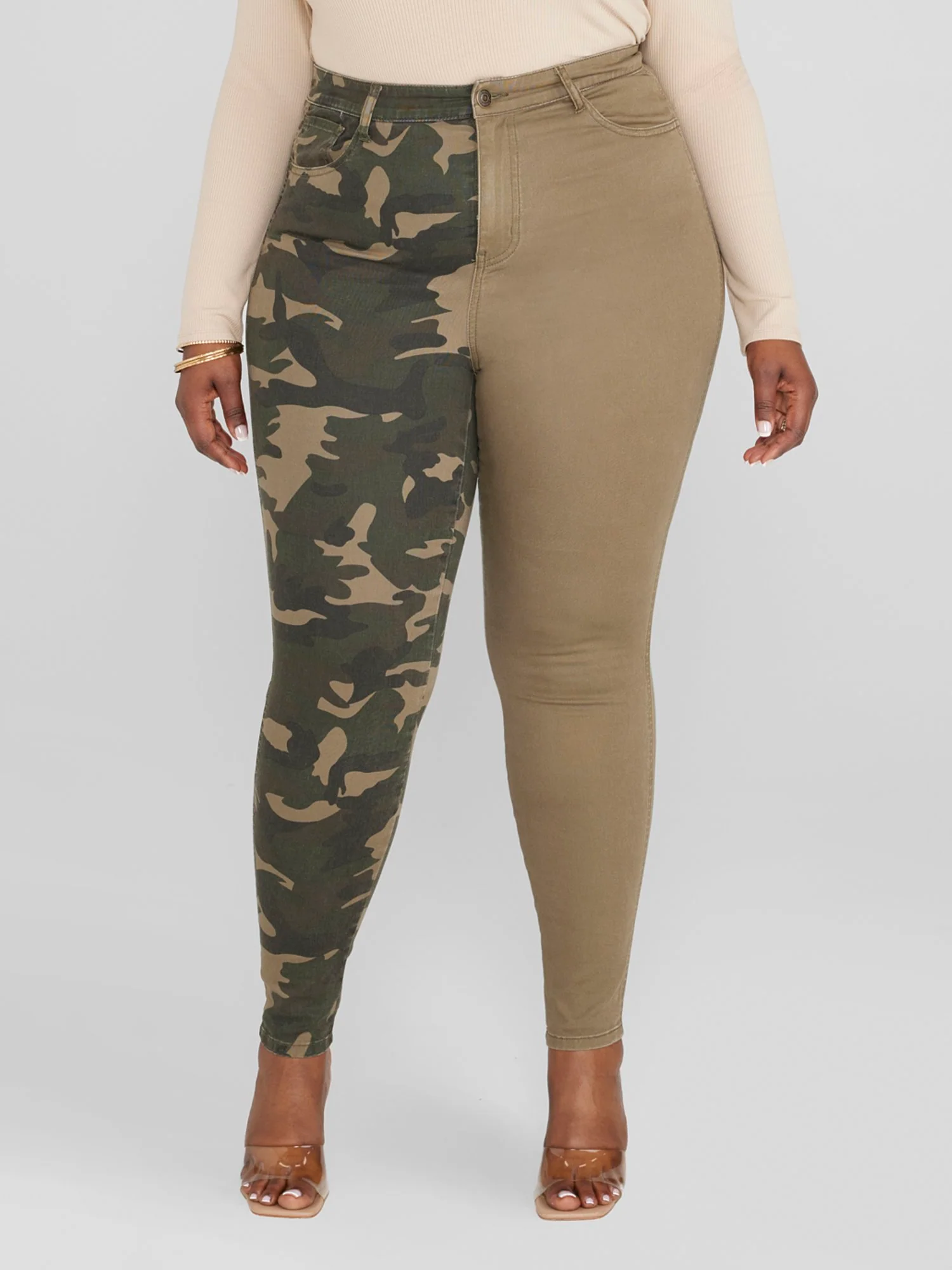 High Rise Two-Tone Camo Skinny Jeans - Tall Inseam - Image 2