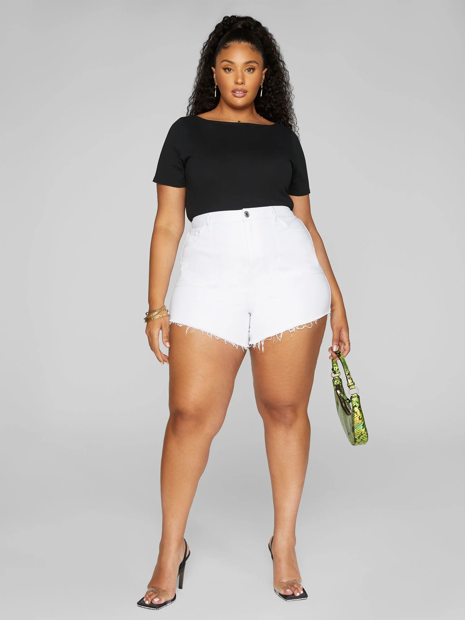High Rise White Cutoff Denim Shorts - Image 3