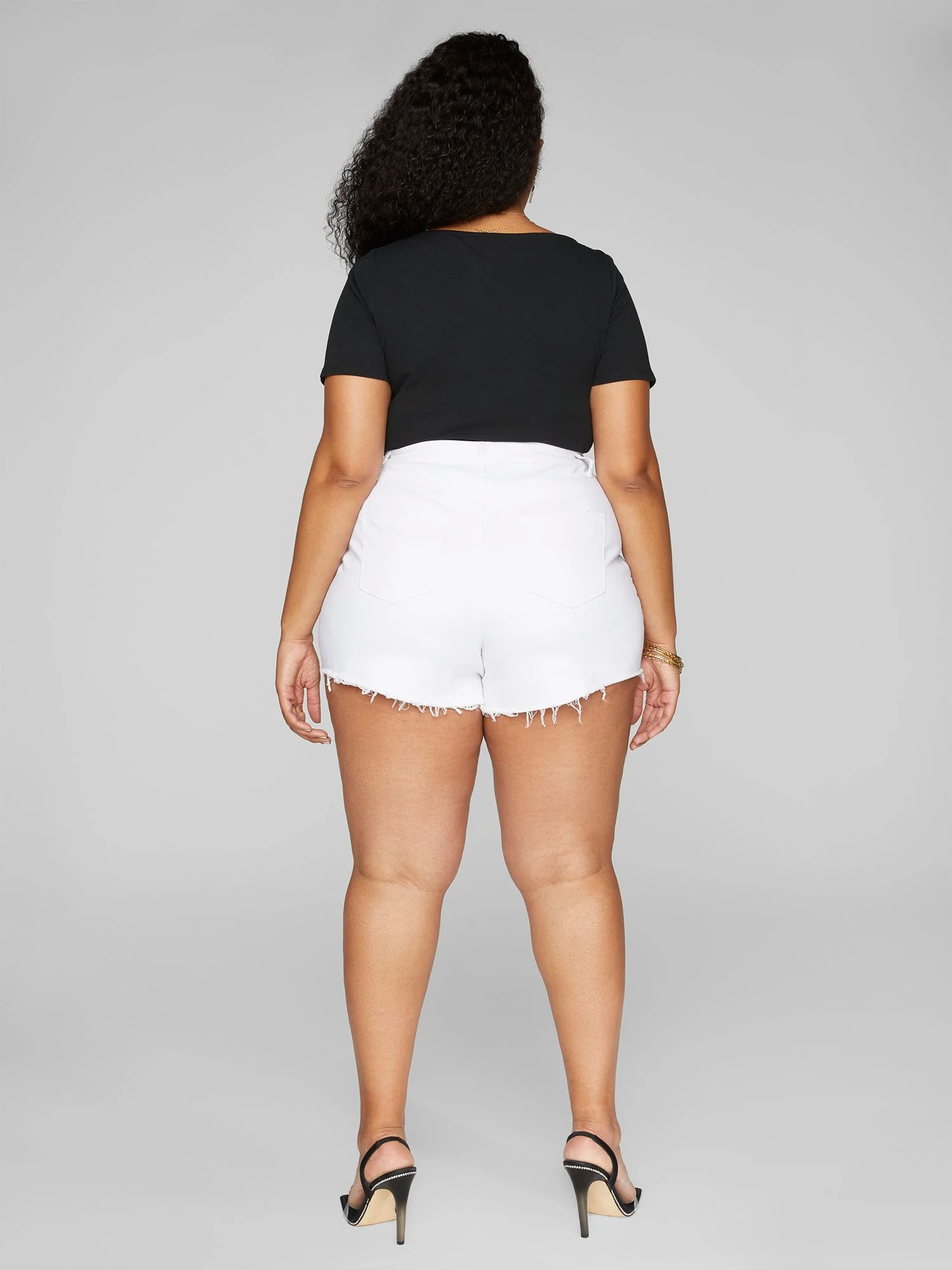 High Rise White Cutoff Denim Shorts - Image 4