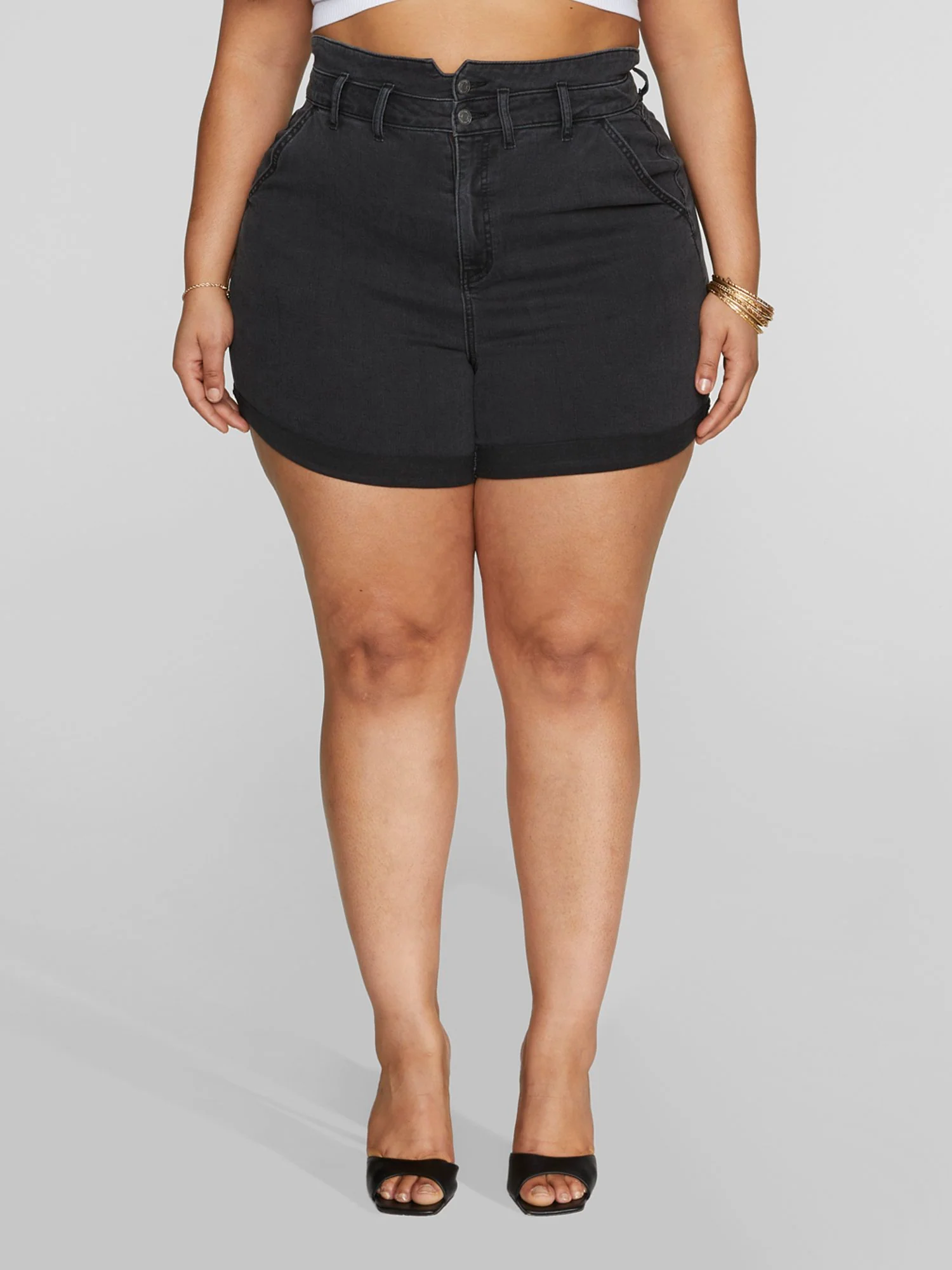 High Waisted Cuffed Denim Shorts - Image 2