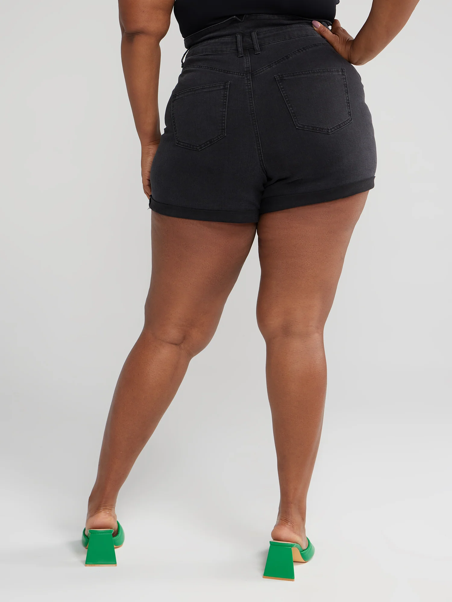 High Waisted Cuffed Denim Shorts - Image 4
