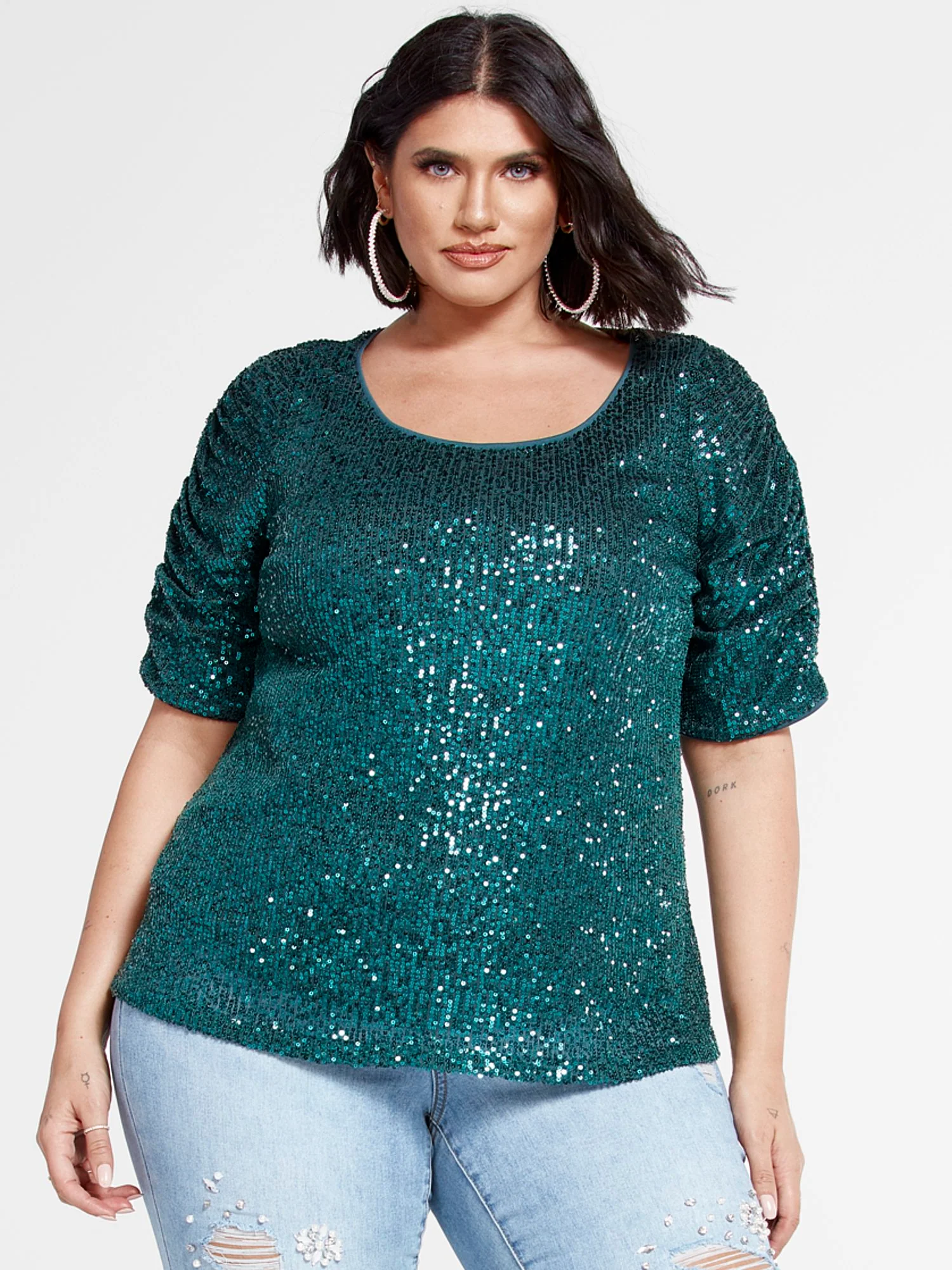 Hillary Ruched Sleeve Sequin Top - Image 2