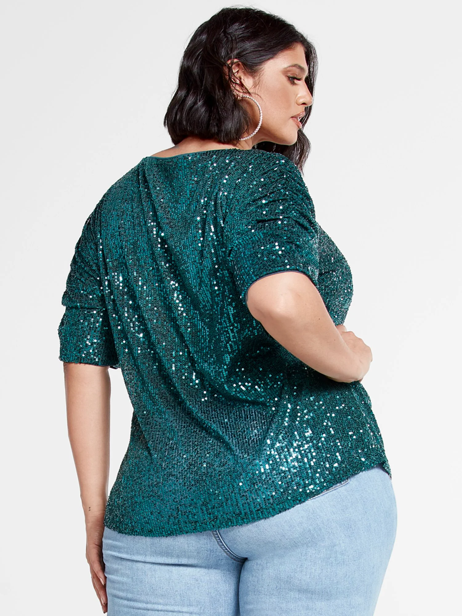Hillary Ruched Sleeve Sequin Top - Image 3