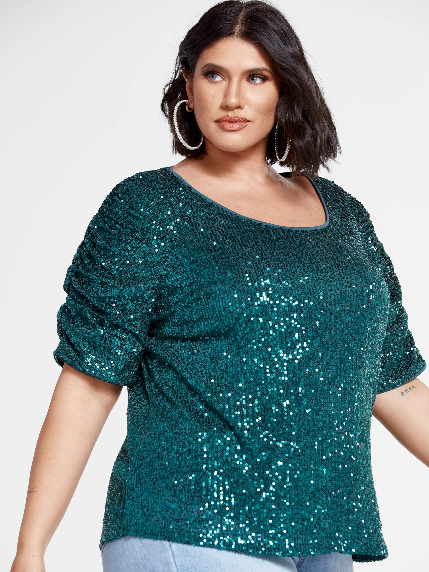 Hillary Ruched Sleeve Sequin Top - Image 4