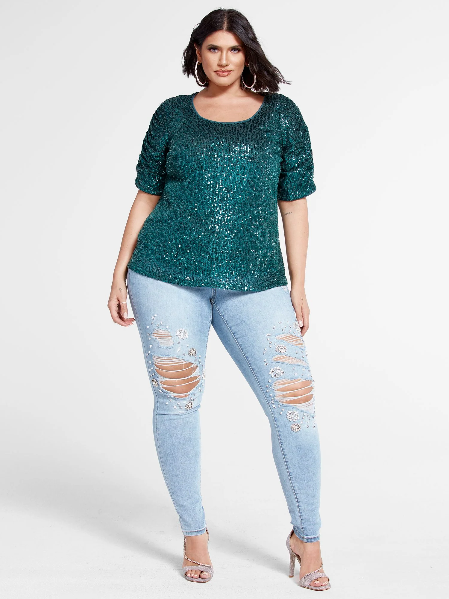 Hillary Ruched Sleeve Sequin Top - Image 5