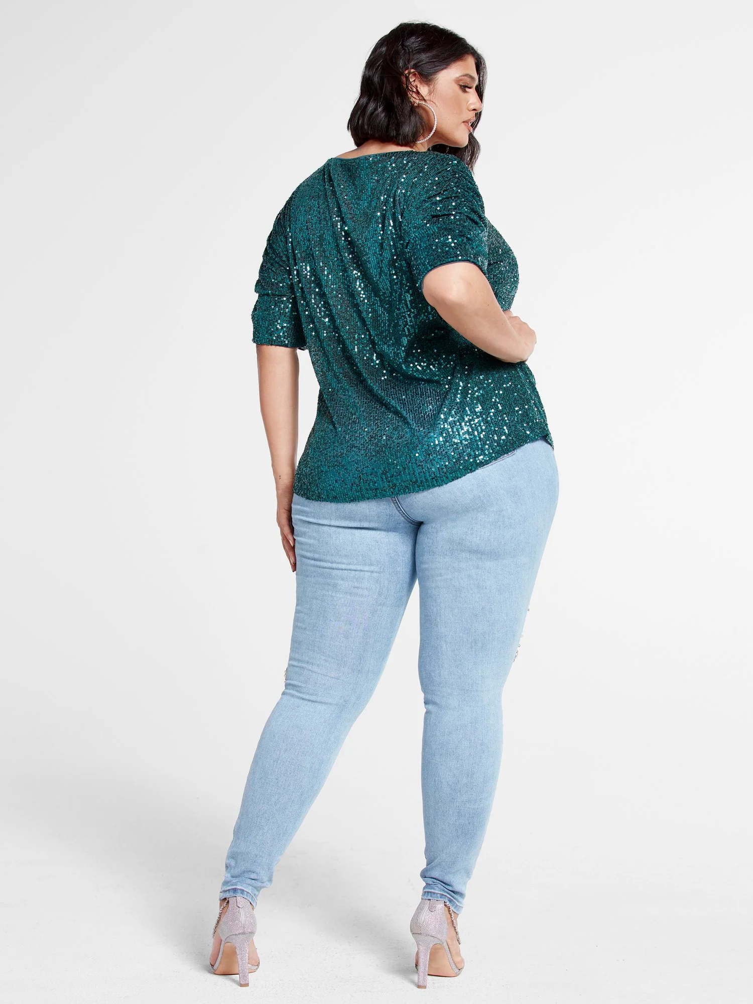 Hillary Ruched Sleeve Sequin Top - Image 6