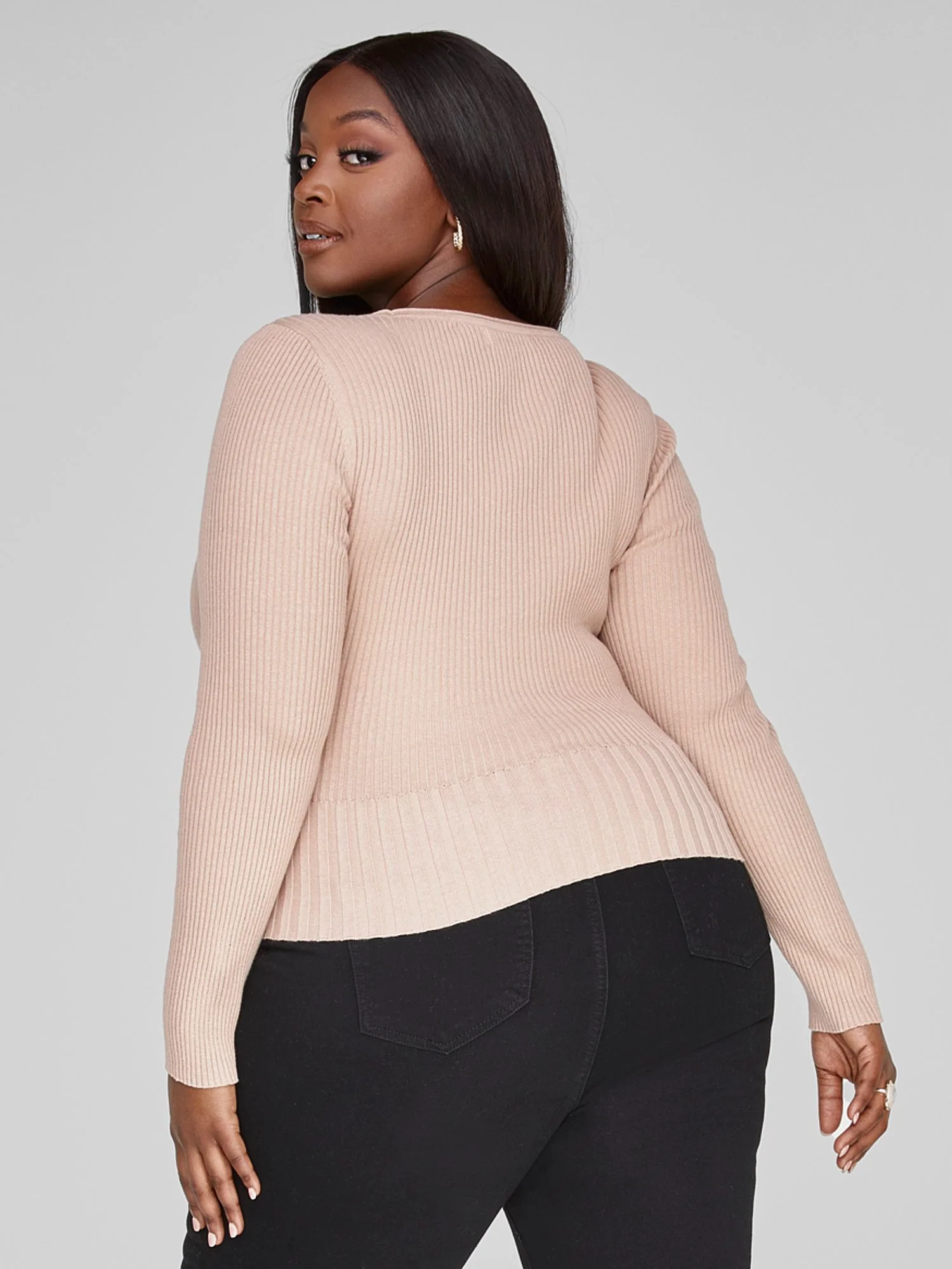 Holly Ribbed Knit Top with Button Hem - Image 3