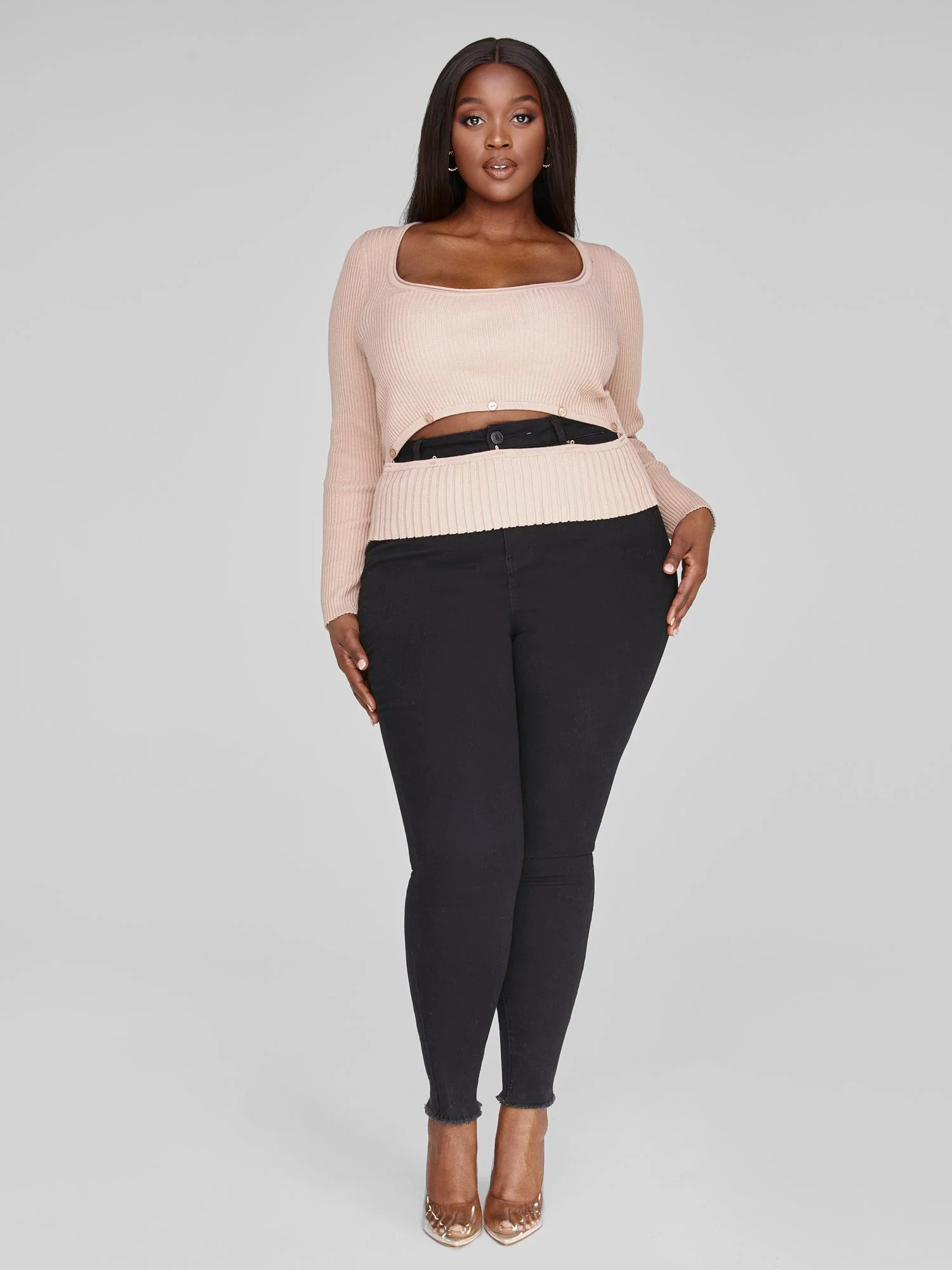 Holly Ribbed Knit Top with Button Hem - Image 5