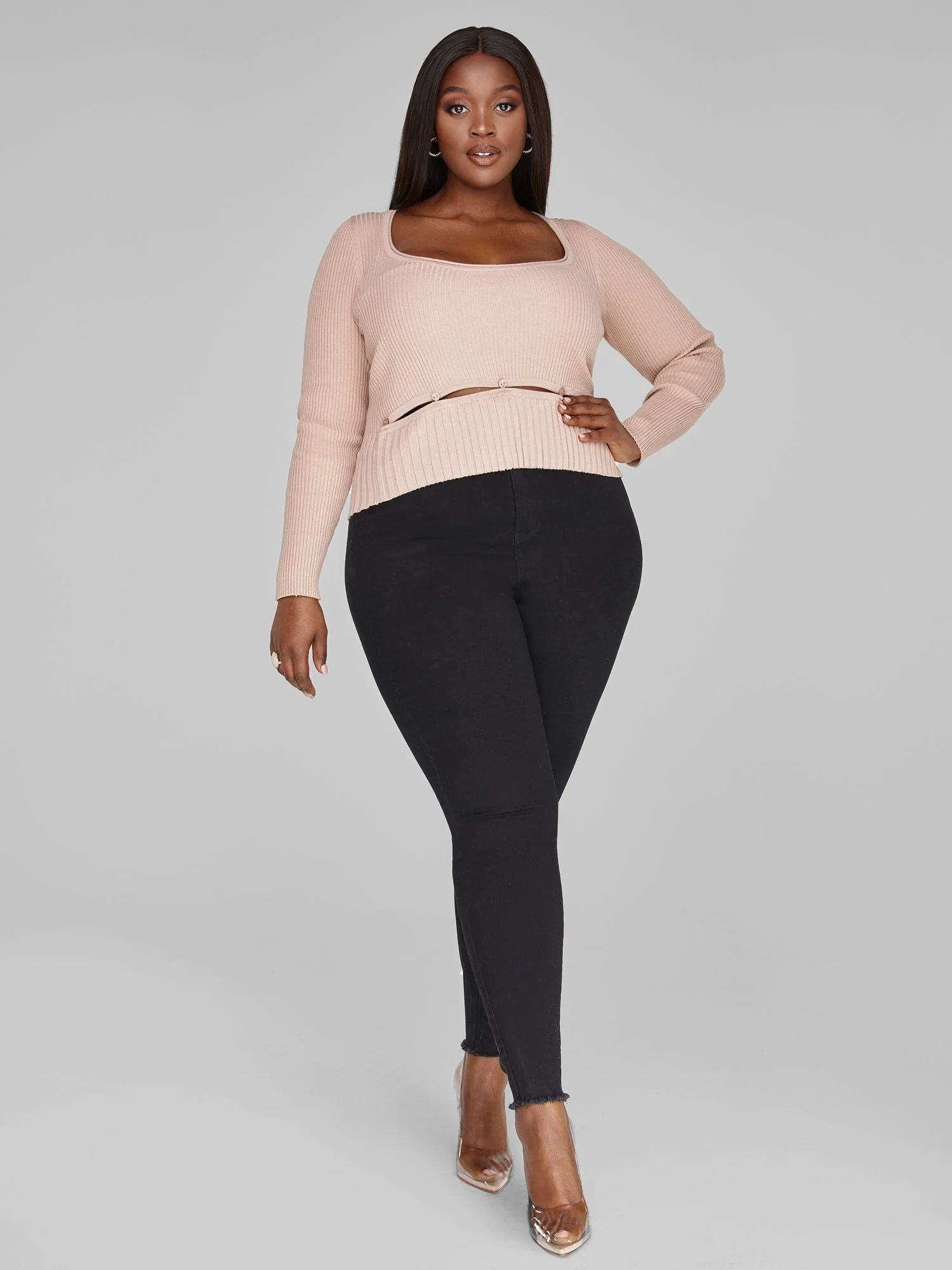 Holly Ribbed Knit Top with Button Hem - Image 6