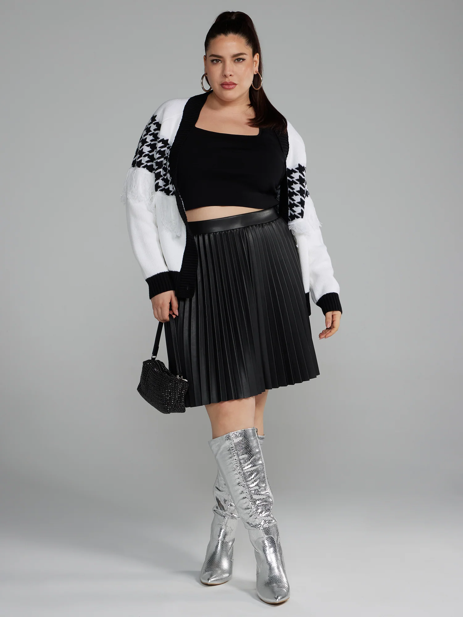 Houndstooth Fringe Detail Cardigan - Image 4