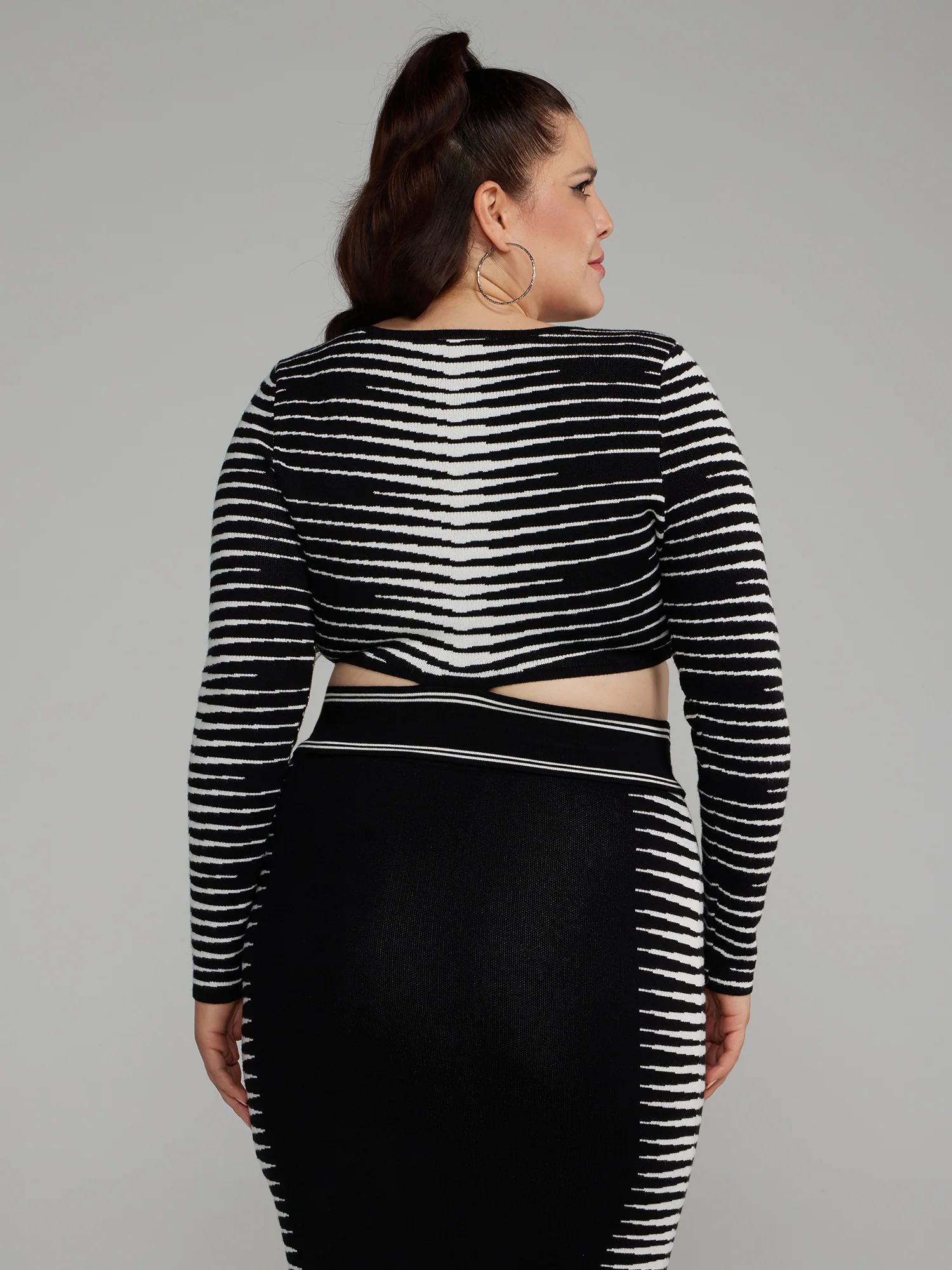 Illusion Print Waist Cut-Out Sweater - Image 3
