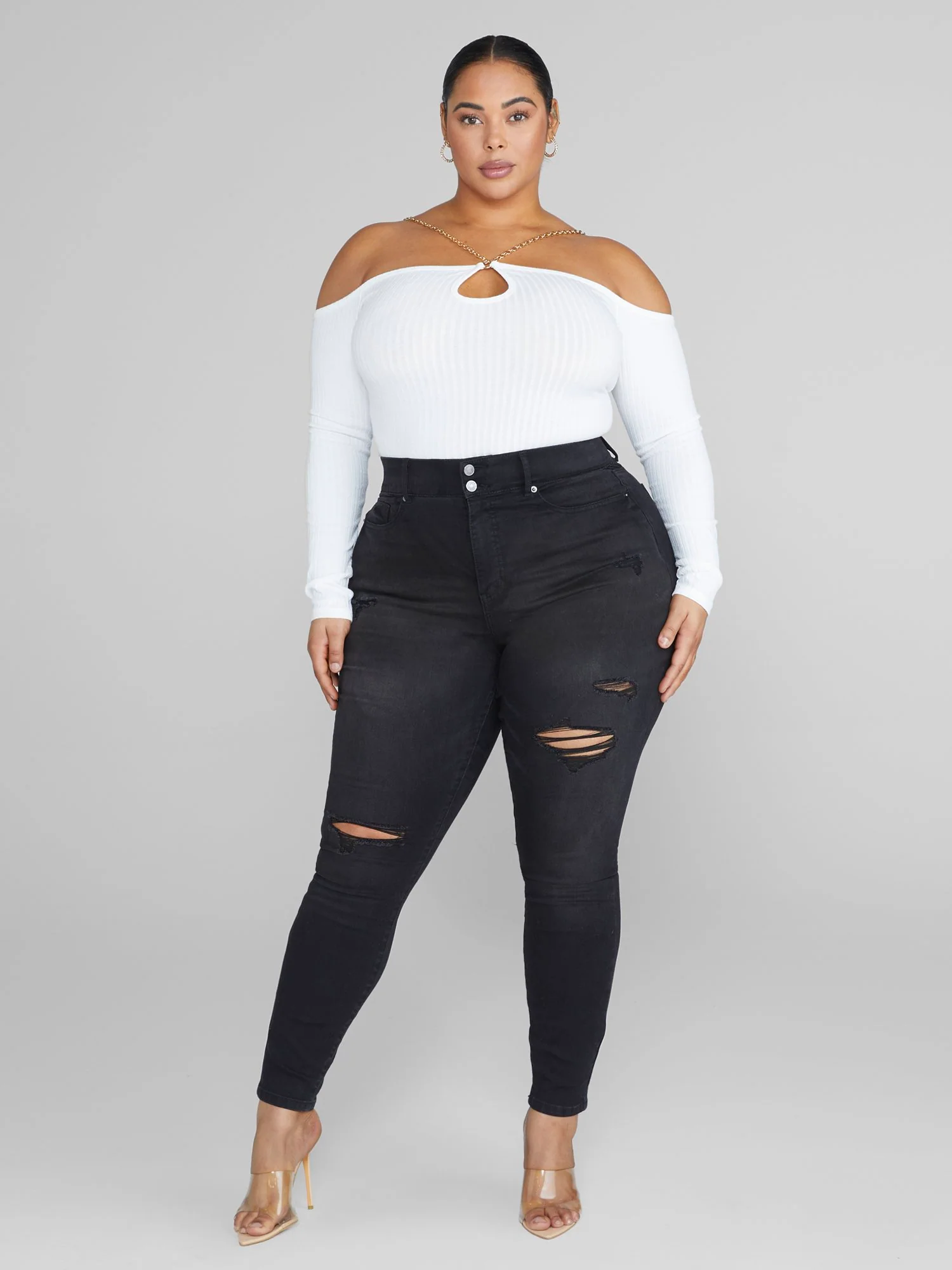 Janine Off-The-Shoulder Chain Strap Knit Top - Image 5