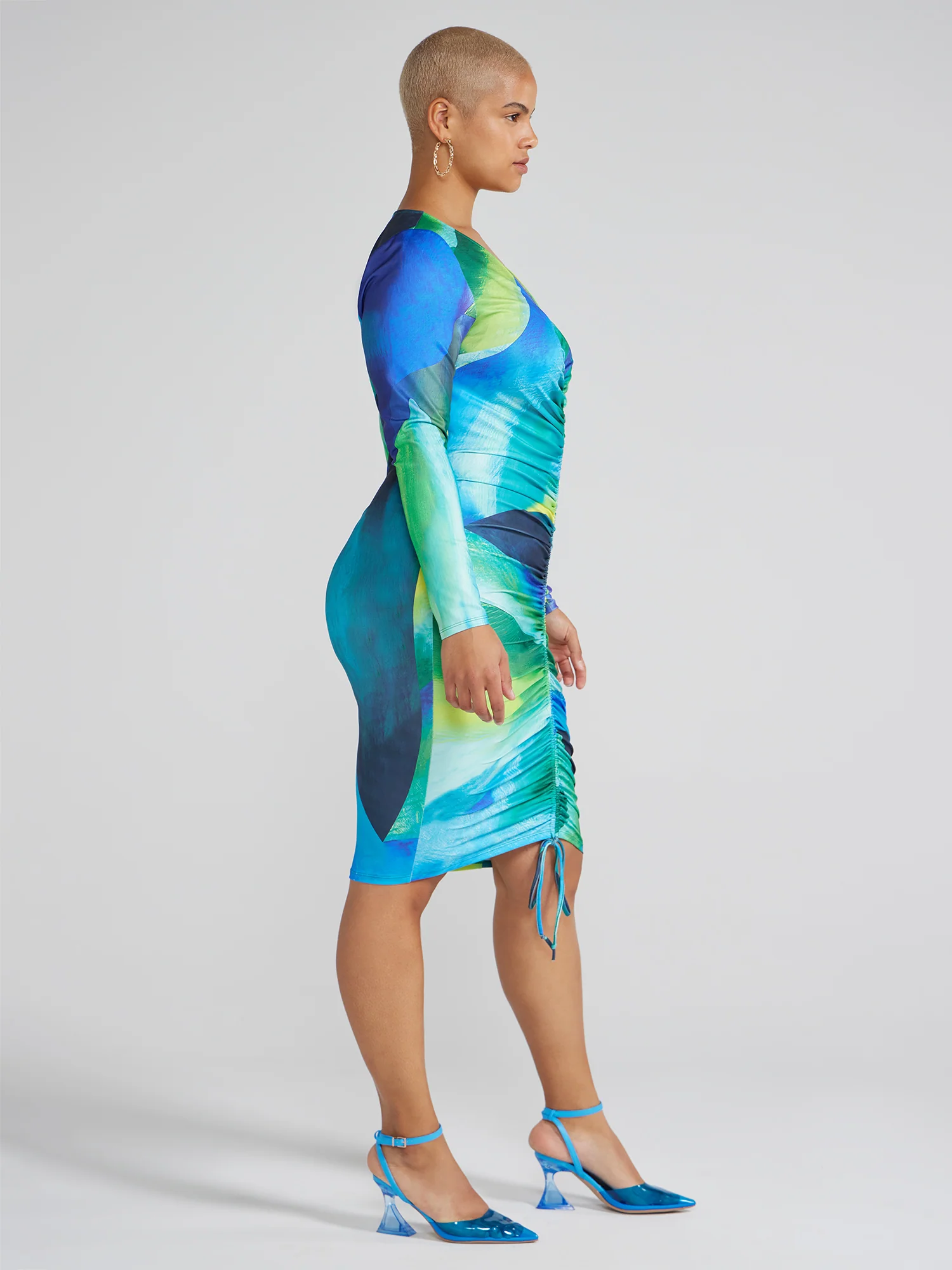 Jasline Ruched Front Abstract Print Dress - Image 2